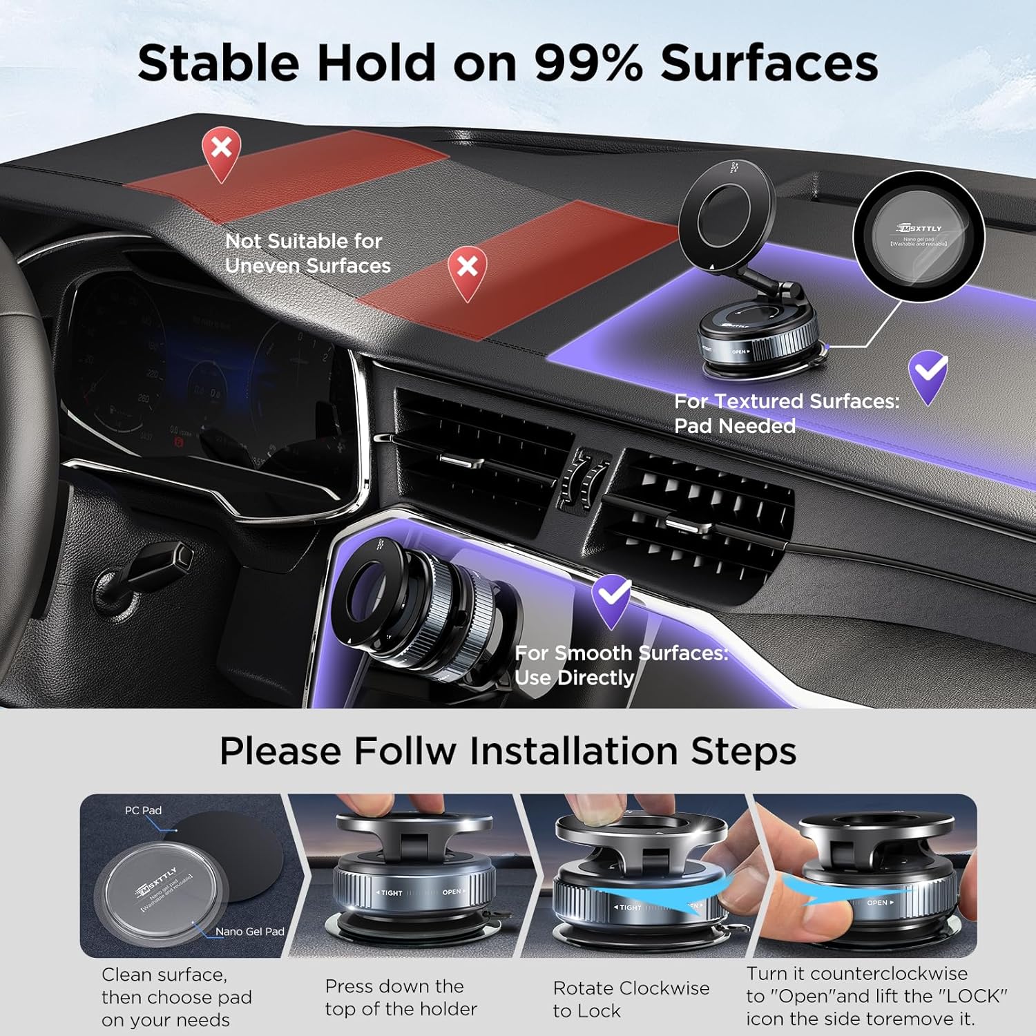 Detalle 2 de MSXTTLY Vacuum Magnetic Phone Holder for Car