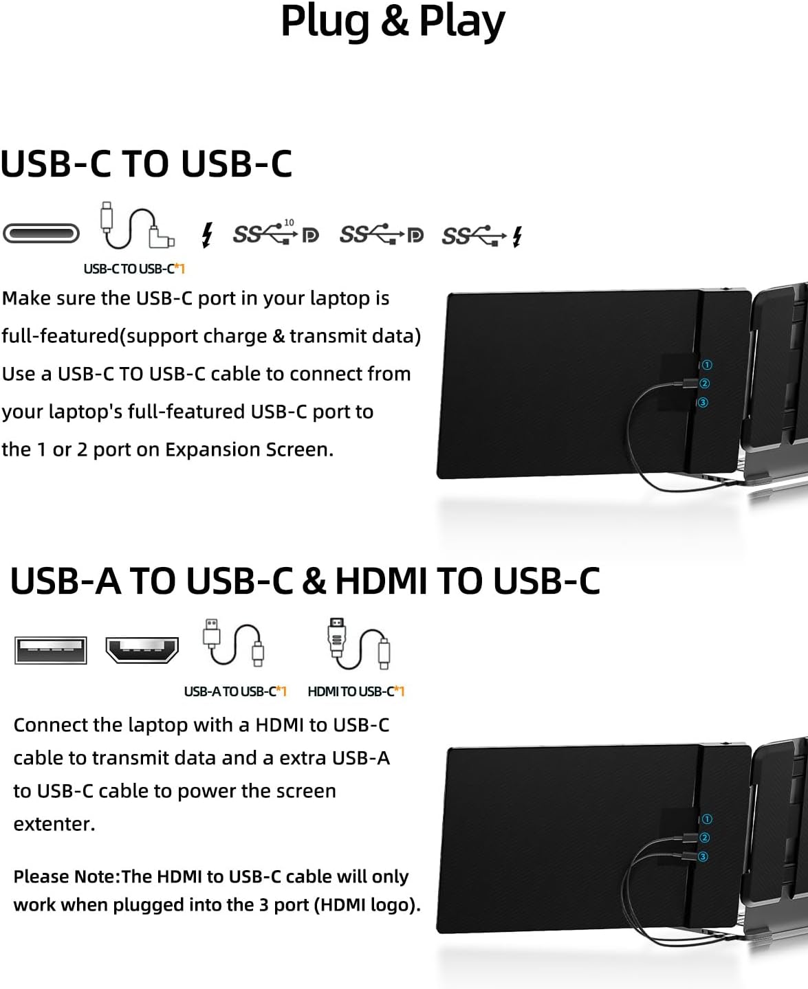 Detalle 2 de Laptop Screen Extender 14" FHD Dual Portable Monitor (IPS, 1080P) — Plug & Play Travel Screen for Laptops