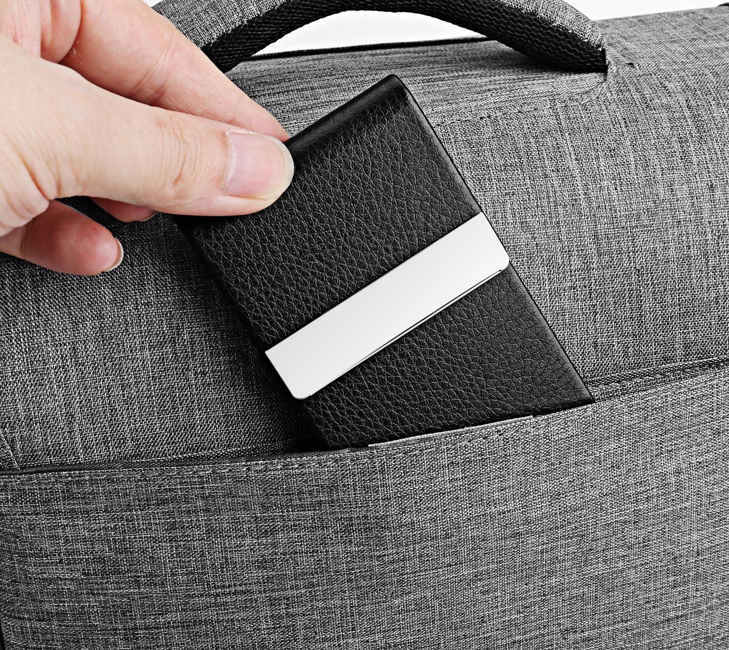 Thumbnail 6 de DMFLY Business Card Holder (Metal & PU Leather) with RFID Blocking and Magnetic Clasp, Black