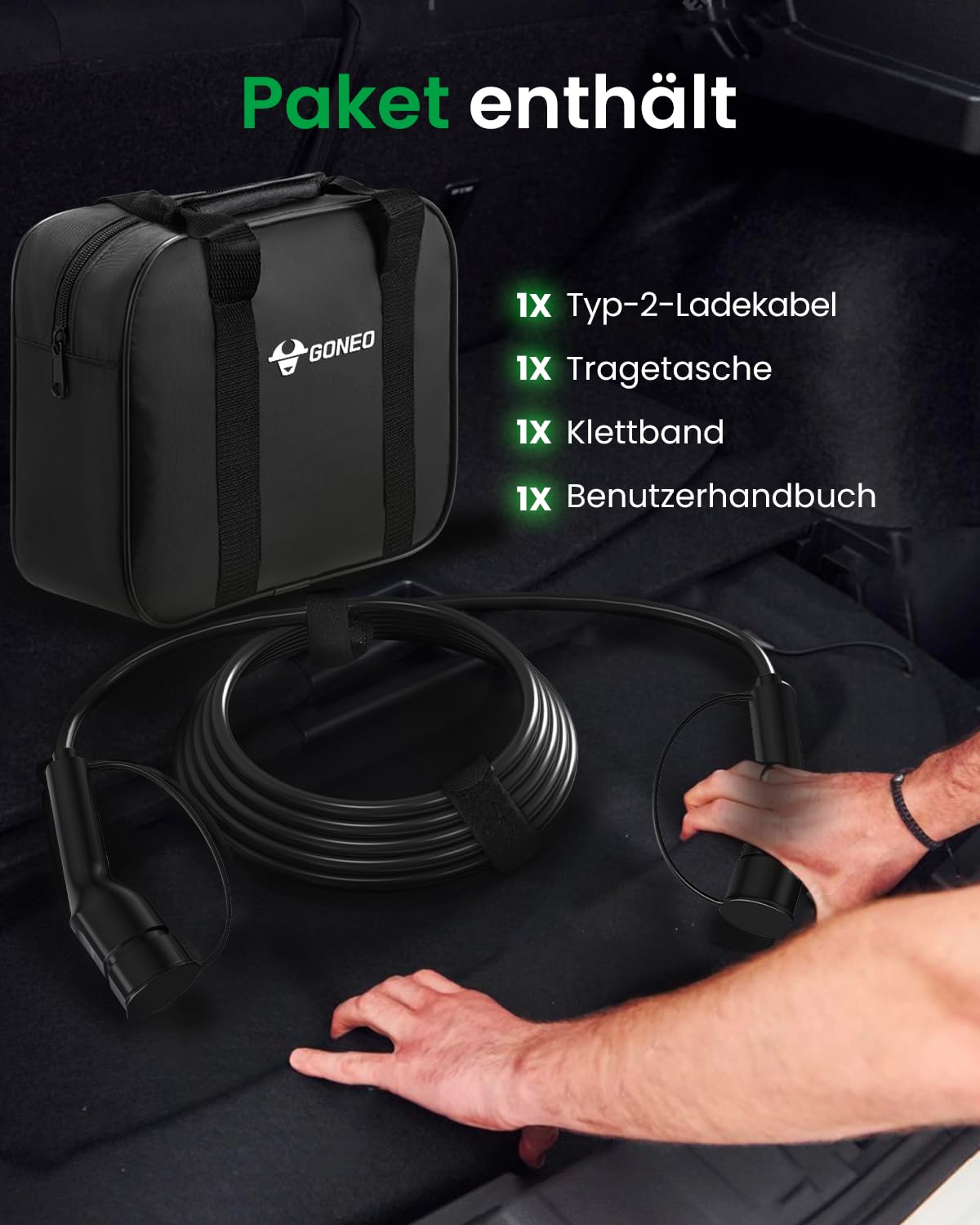 Thumbnail 6 de GONEO Typ 2 Ladekabel 11 kW, 8 m (3-phasig/16 A, Mode 3) – IP54, TPU abriebfest inkl. Tragetasche