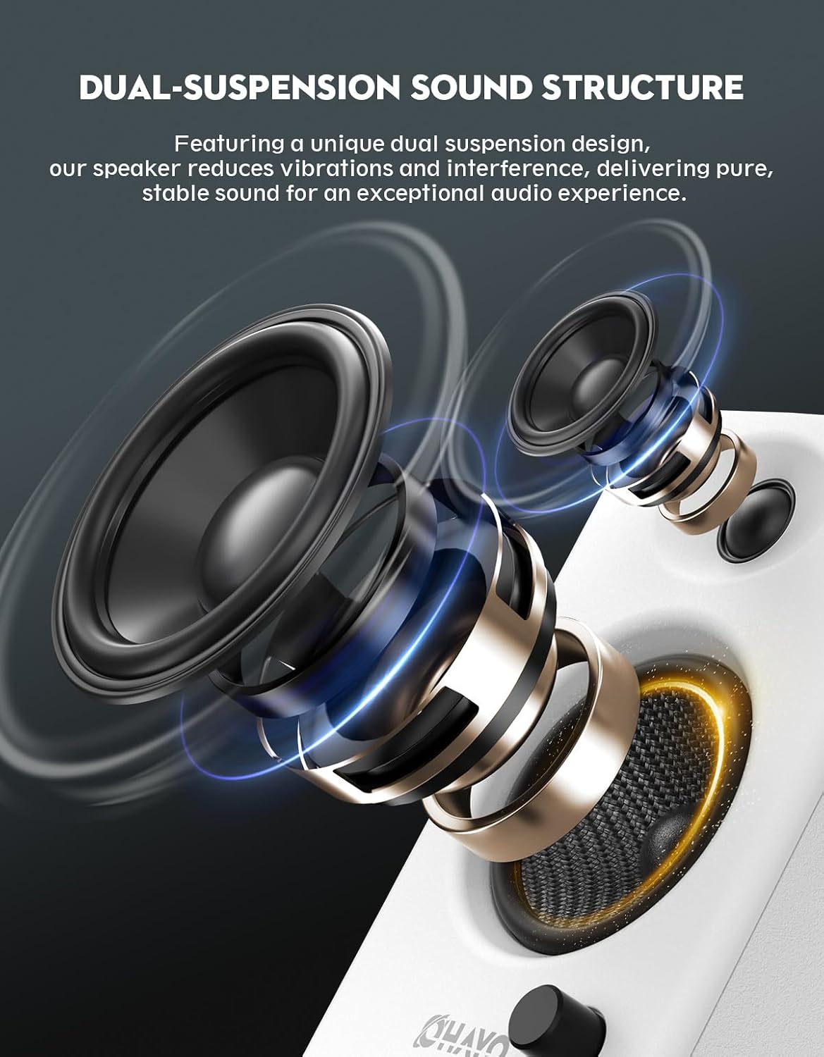 Detalle 2 de OHAYO 60W Aktive PC-Lautsprecher – Bluetooth 5.3, USB-C/RCA/AUX, 2.0 Stereo Set (1 aktiv + 1 passiv)