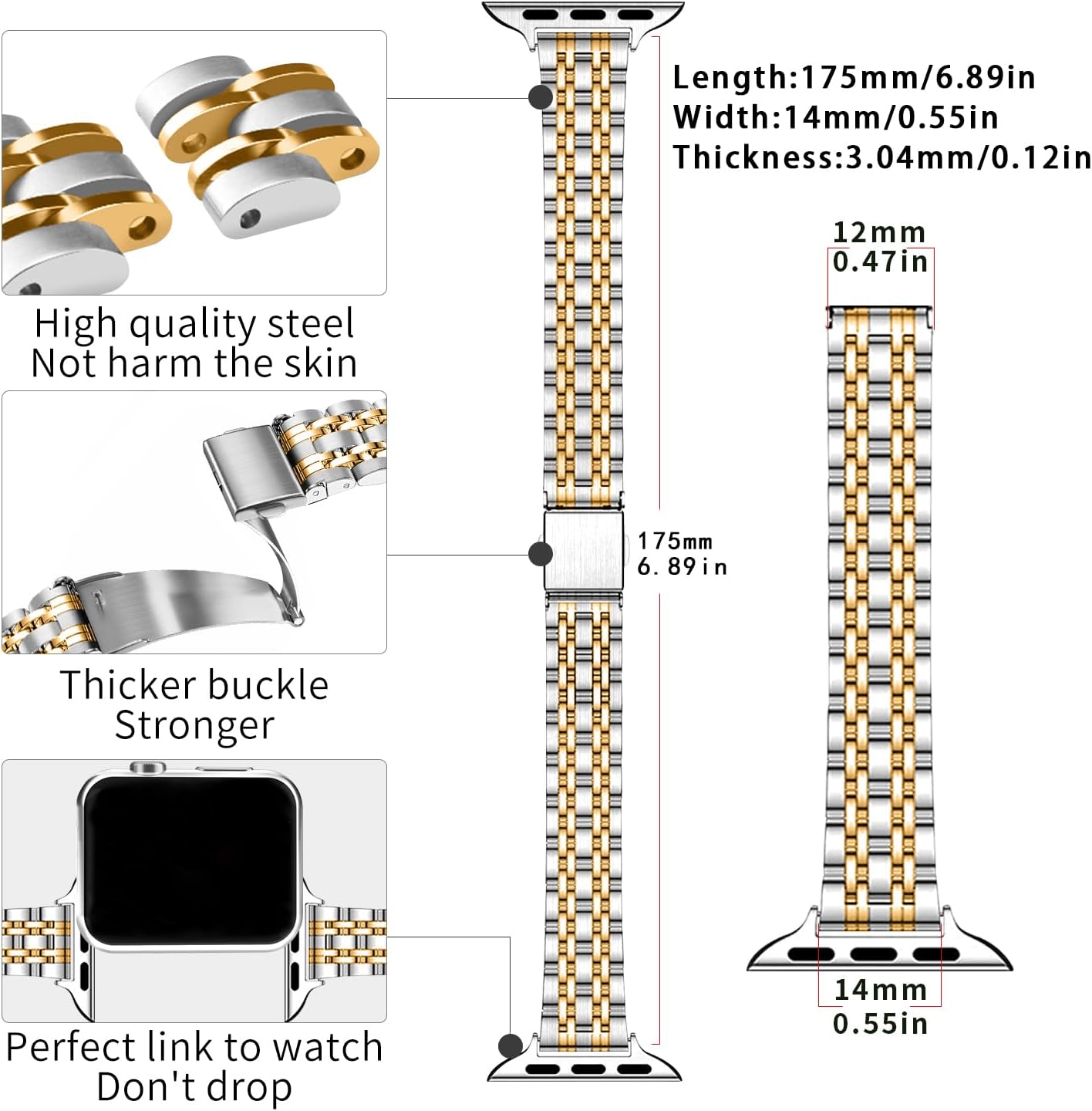 Detalle de QUNDAXI Slim Watch Band 14mm