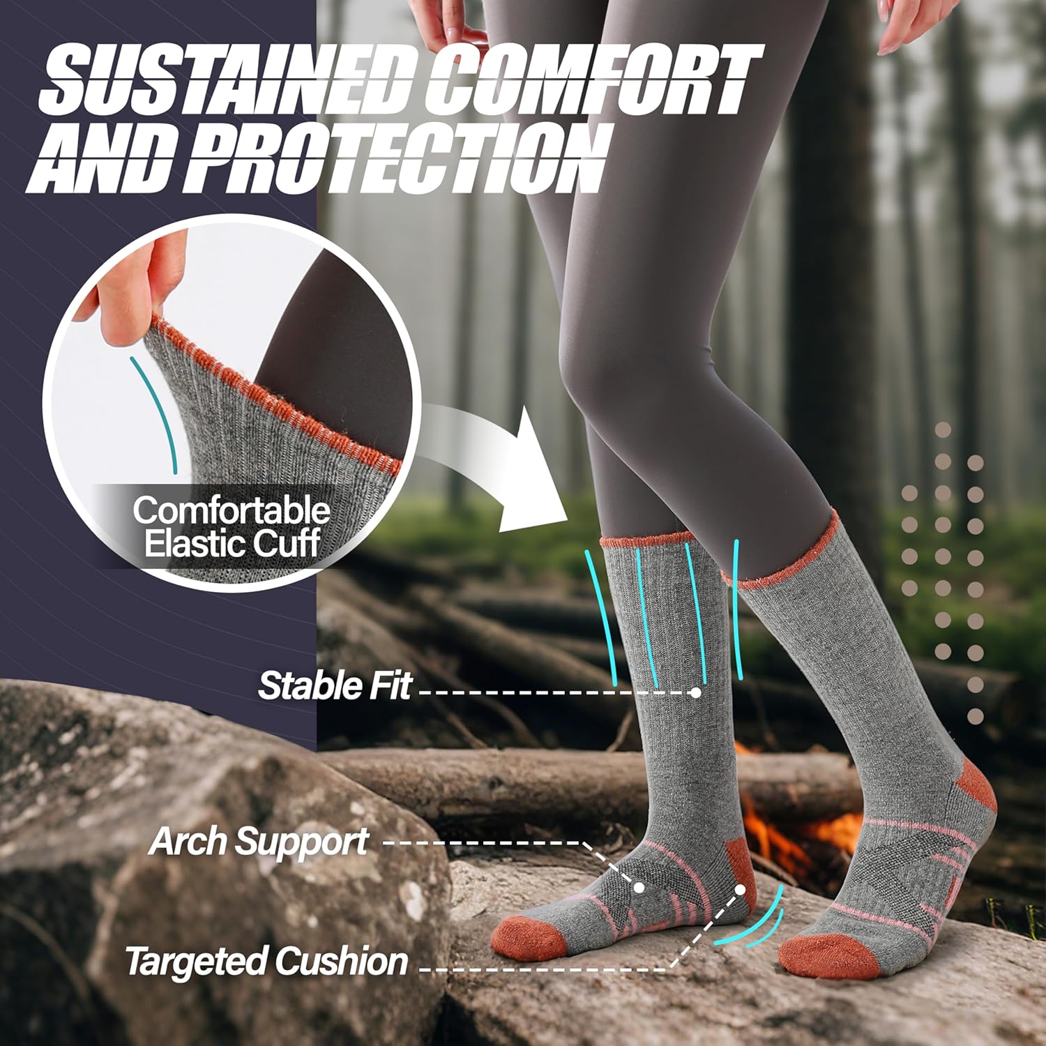 Detalle de ANTSANG Merino Wool Walking & Hiking Socks (5-pack) – warm, cushioned moisture-wicking boot socks