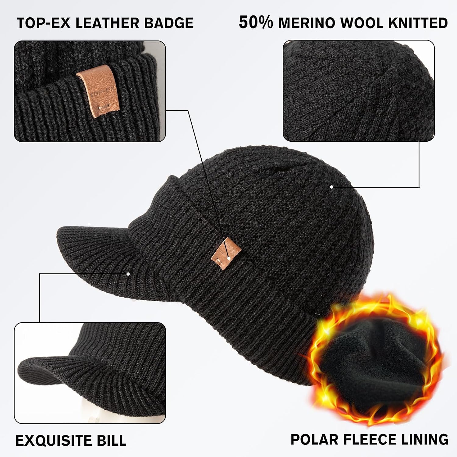 Detalle 2 de TOP-EX DryKnit Waterproof Merino Wool Beanie Hat