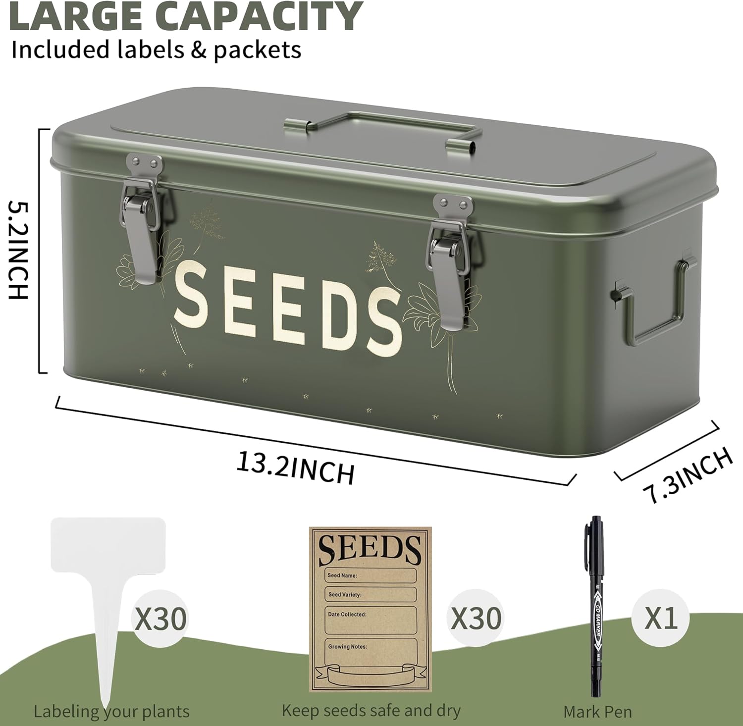 Thumbnail 1 de Orionstar Seed Storage Organiser: metal seed saving box with lid, 4 compartments & storage set