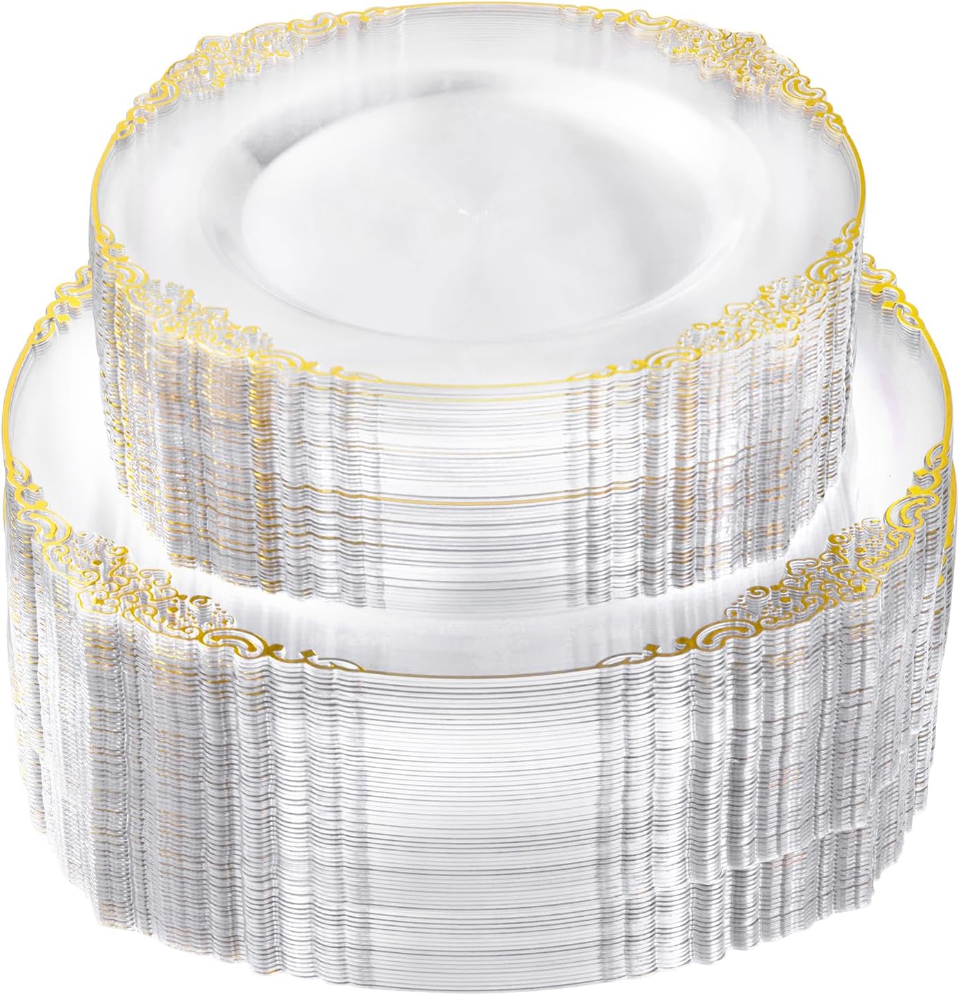 Detalle de Bestluck 200 PCS Clear and Gold Plastic Plates 10.25