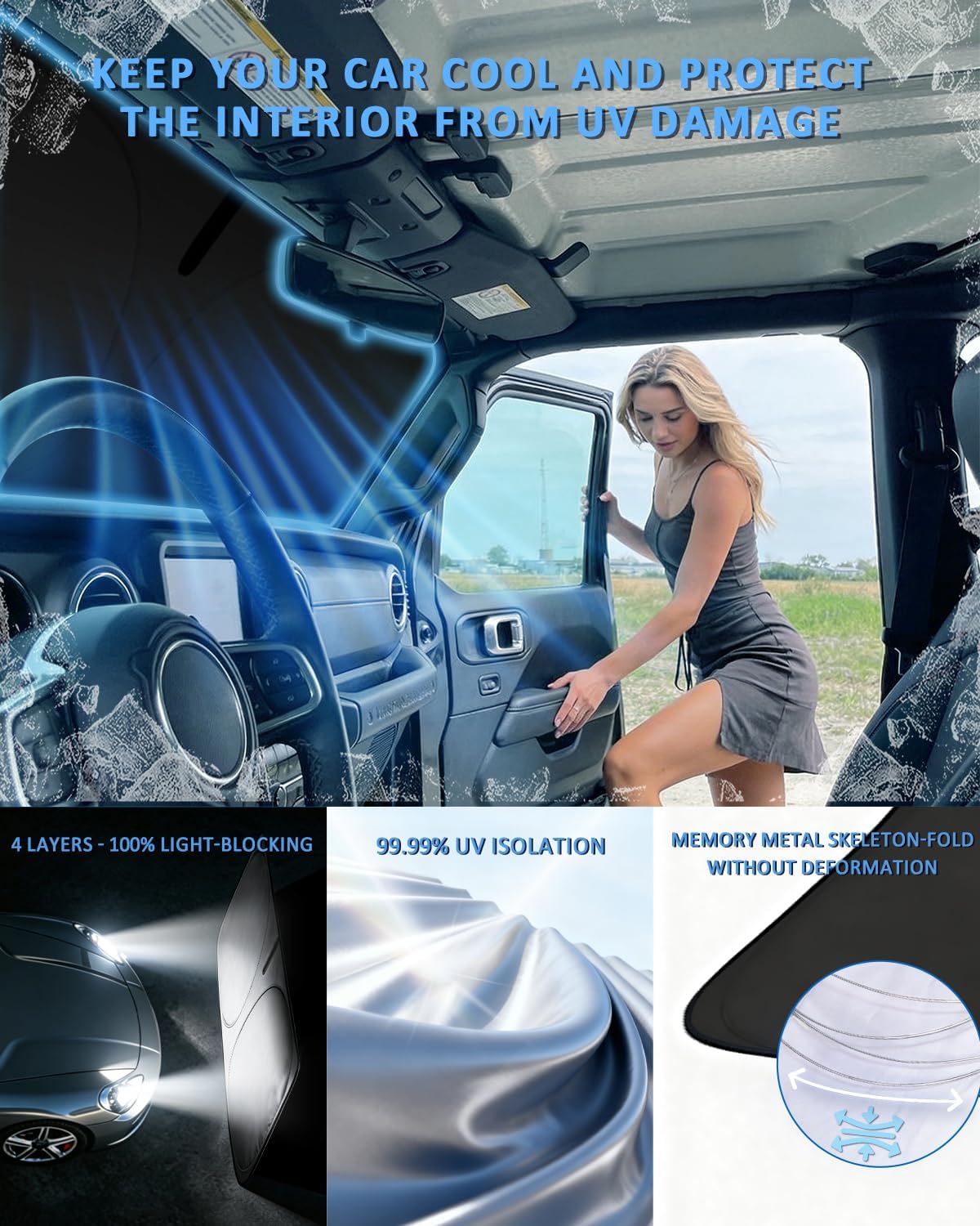 Thumbnail 3 de ZOIBV Windshield Sunshade for Honda Ridgeline (2017–2025, 2026) — 4-Layer Retractable UV Sun Blocker