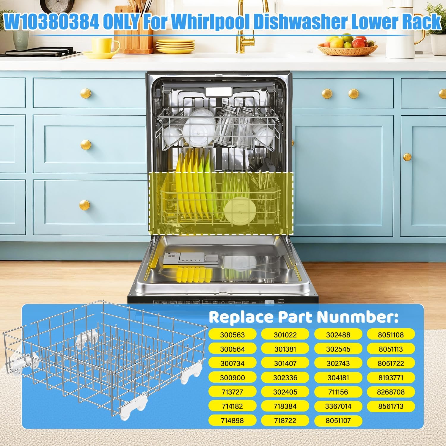 Thumbnail 3 de W10311986/W10380384 Dishwasher Lower Rack in 304 Stainless Steel