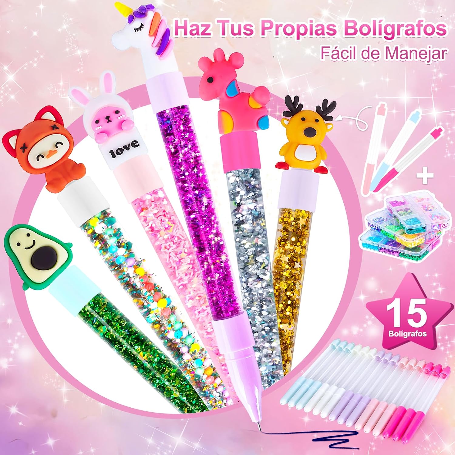 Detalle de Kazzley Kit de creación de bolígrafos DIY con 55+ piezas para crear 15 bolígrafos personalizados