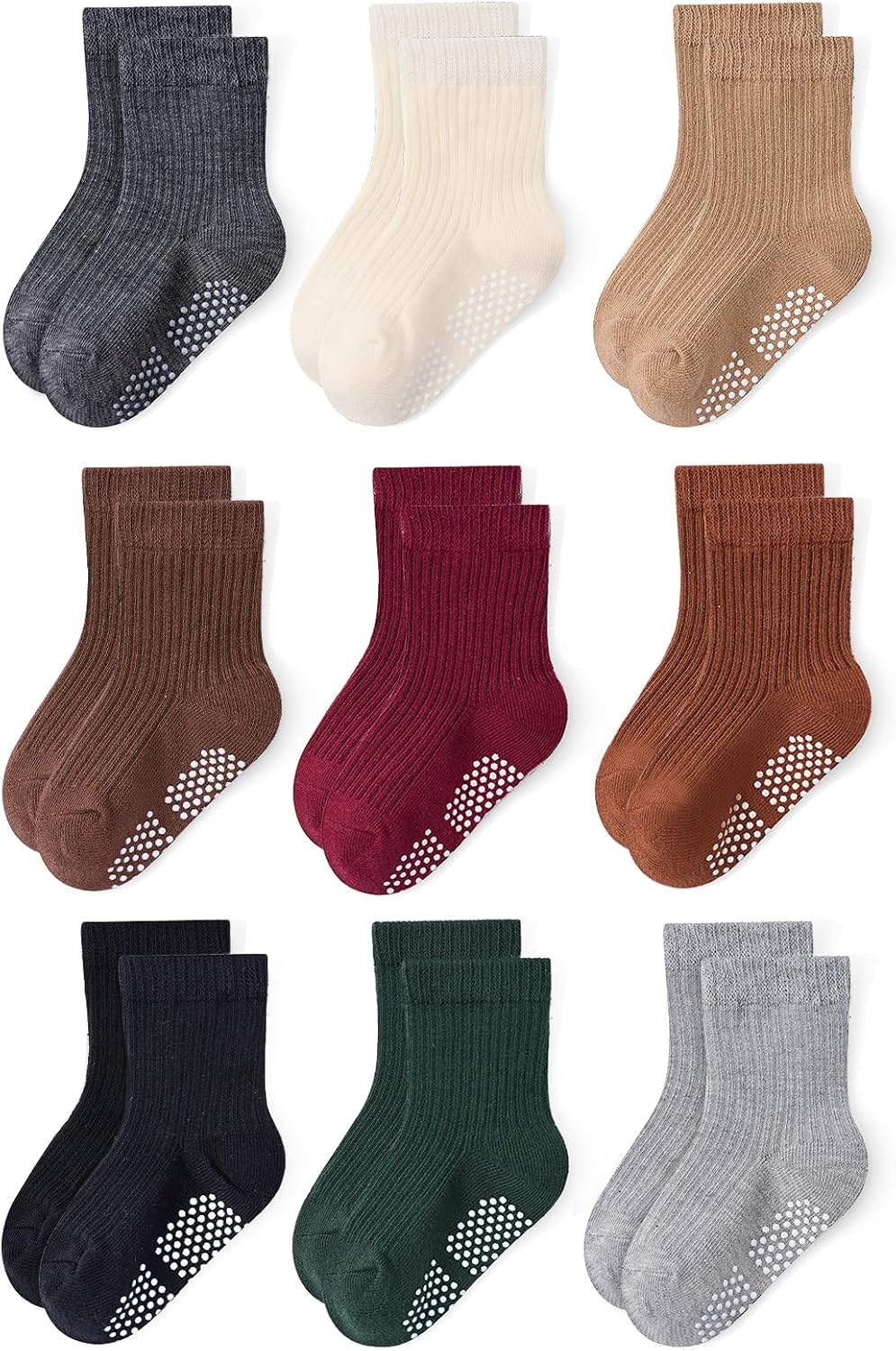 Thumbnail 6 de Bearbay 9 Pairs Toddler Non Slip Cotton Crew Socks with Anti-slip Dots
