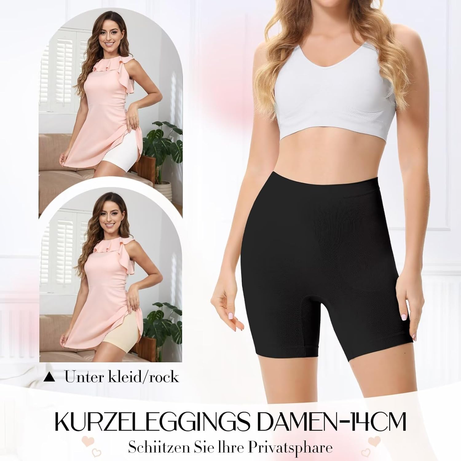 Detalle de IceReco 3er Pack Radlerhose Damen – Kurz-Sporthose für Kleid & Rock, anti Scheuern, mit Bein