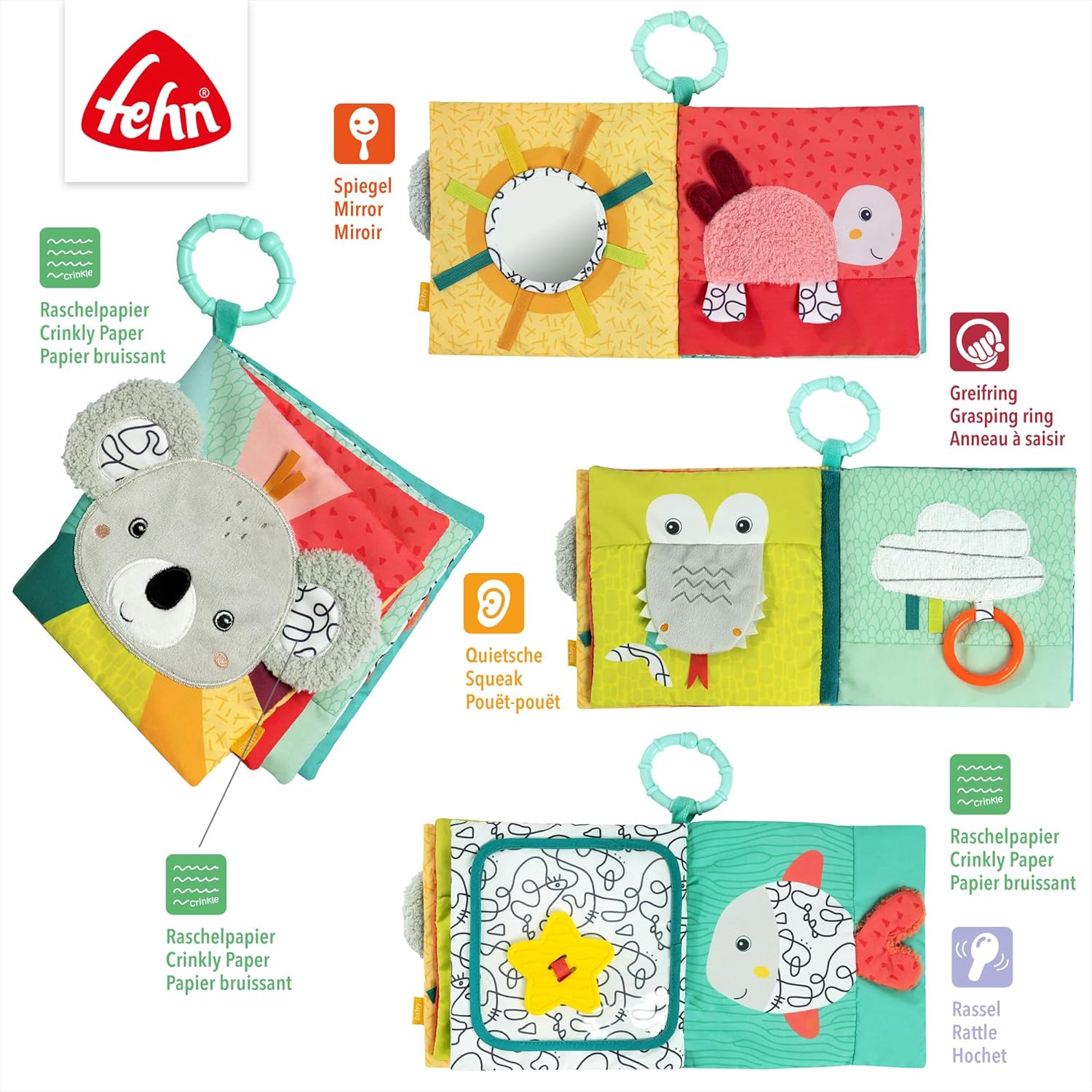 Detalle de Fehn Livre en tissu Koala – éveil sensoriel et jeu doux pour bébé