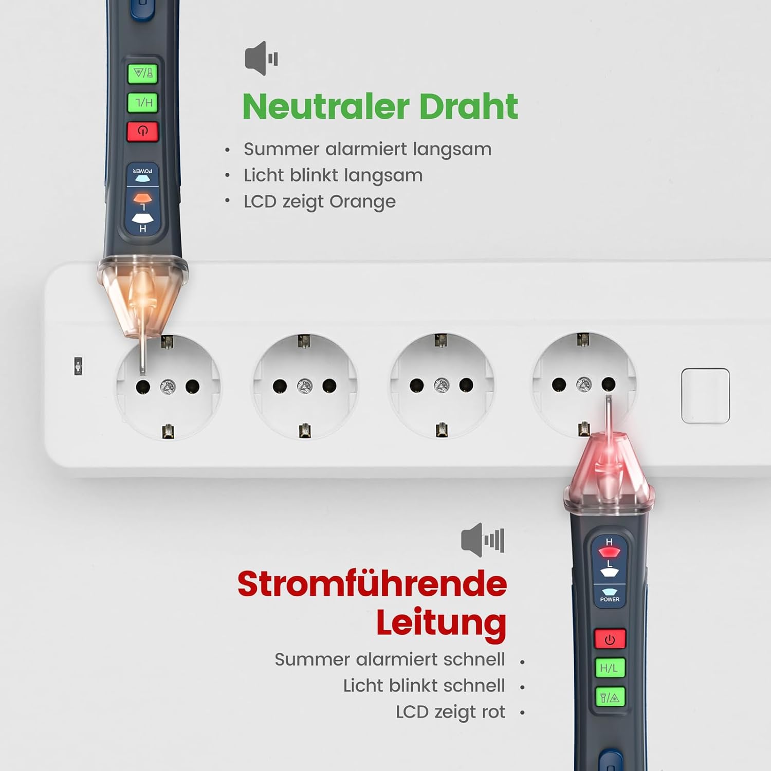 Thumbnail 4 de Berührungsloser Spannungsprüfer VD200 (AC) mit Buzzer, Taschenlampe & Leitungsdetektion – für Schalterdose, Schaltschrank & Leitungssuche