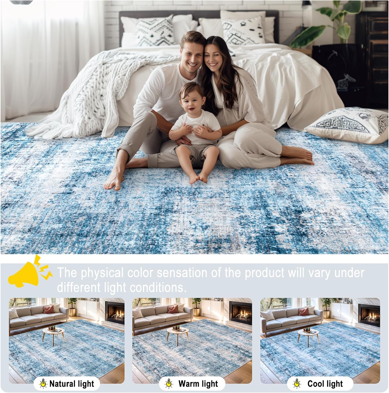 Thumbnail 6 de PLHXFR 8x10 Area Rug, Blue Modern Abstract Washable Polyester Carpet