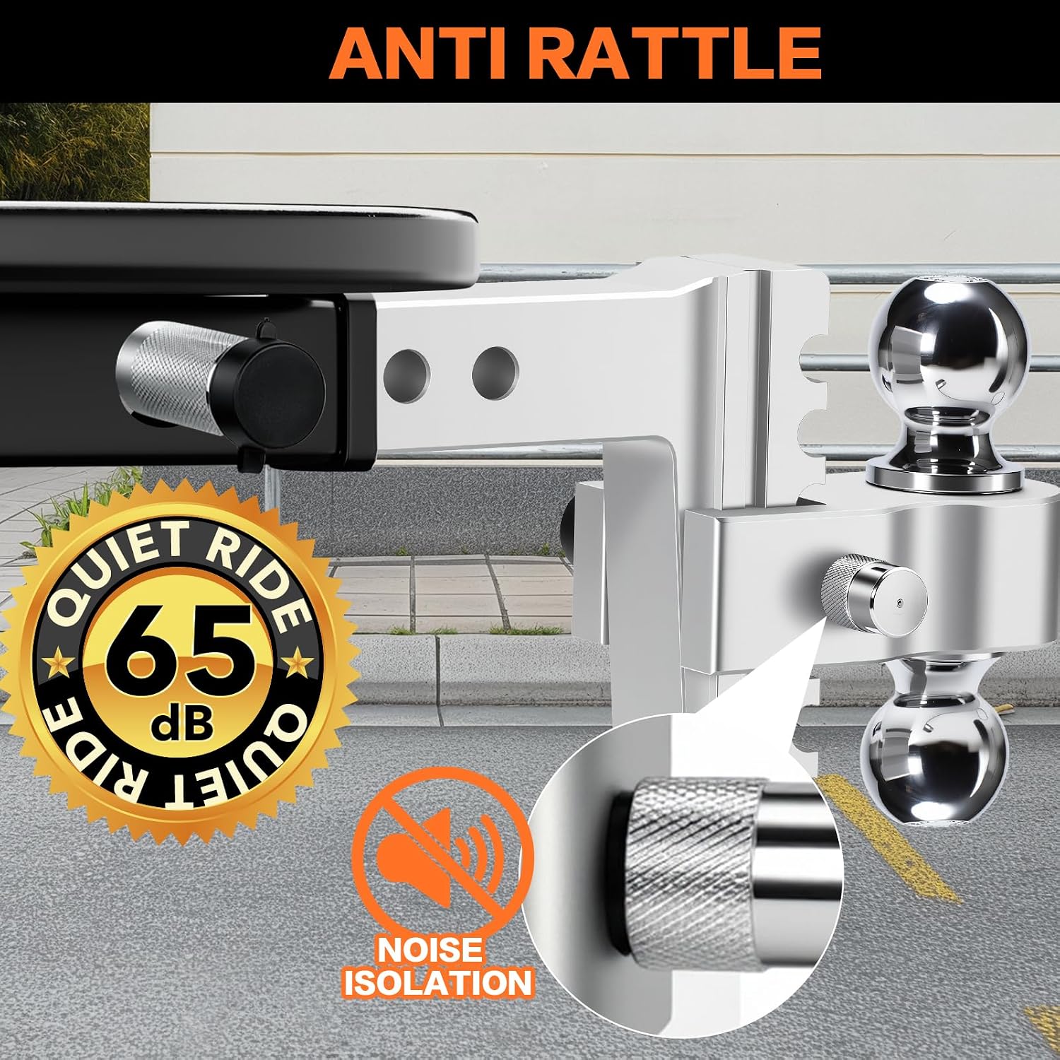 Detalle de Aircraft Aluminum Adjustable Trailer Hitch for 2-Inch Receiver — 6" Drop/Rise, Dual Ball (2" and 2-5/16"), 12,500 LBS Capacity