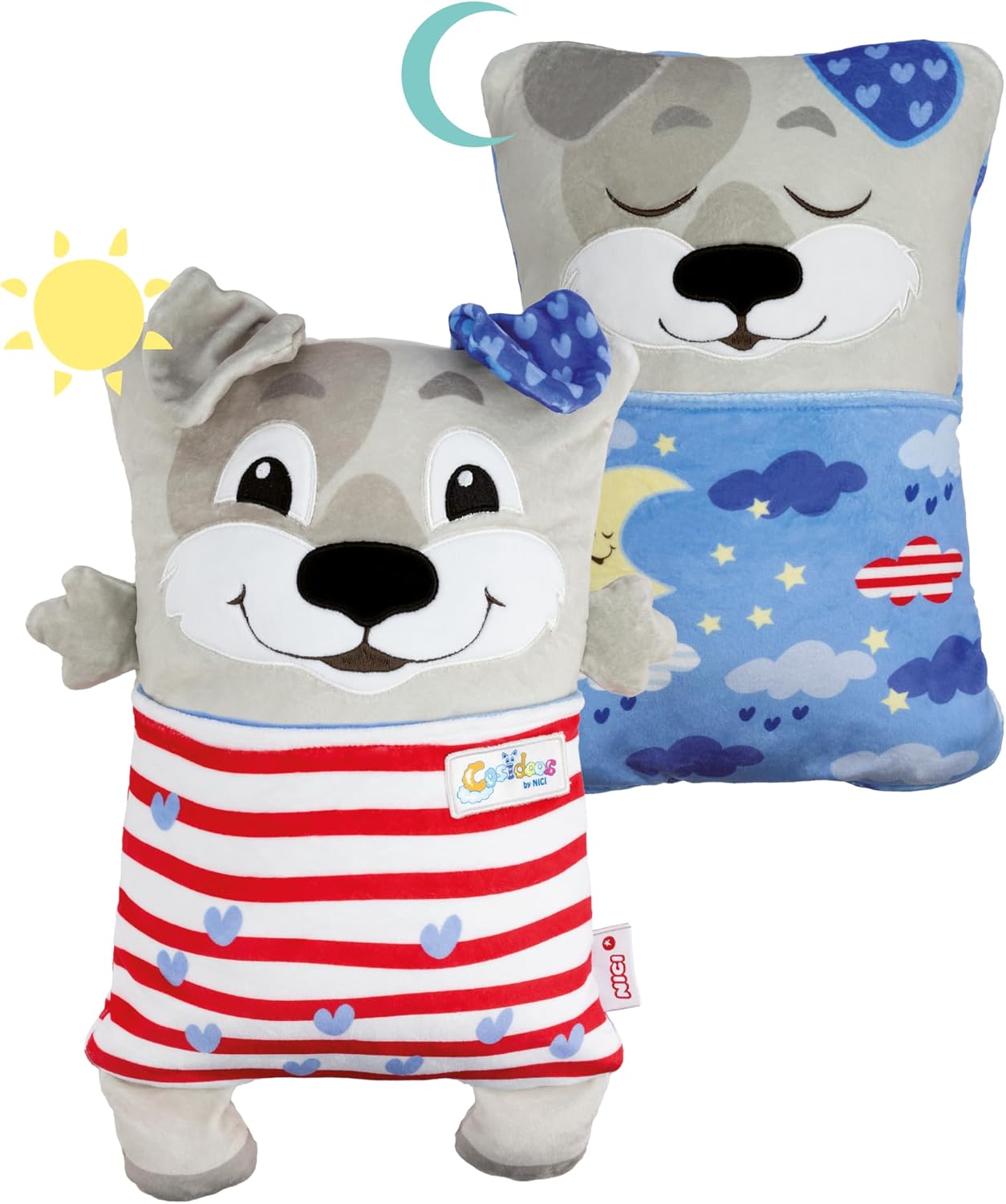 Detalle de NICI Cosidoo Kuscheltier Hund mit Wendefunktion 30x20 cm, grau (62291) – weiches Plüschtier zum Kuscheln & Spielen