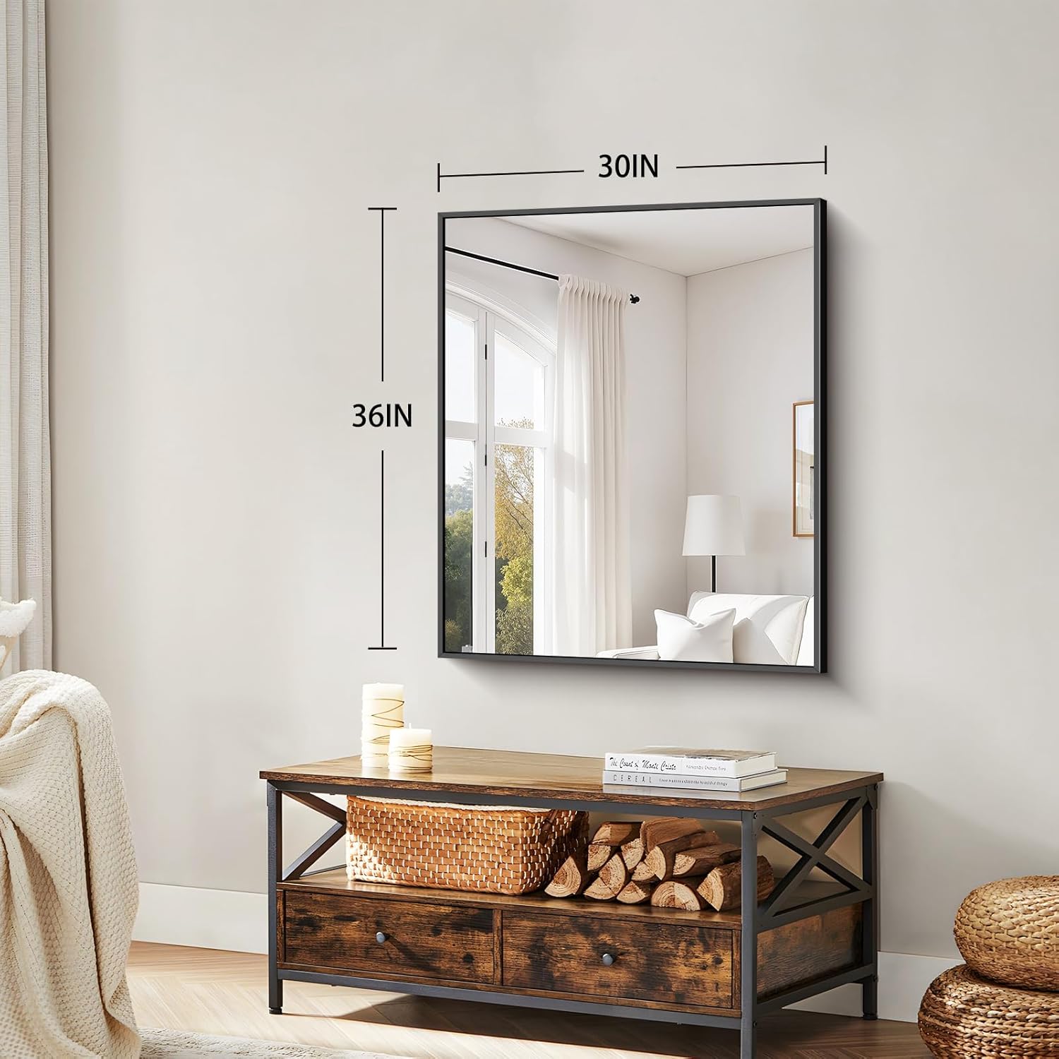 Thumbnail 5 de Koonmi Black Framed Bathroom Mirror — 30x36, Shatterproof Tempered Glass with Matte Aluminum Frame