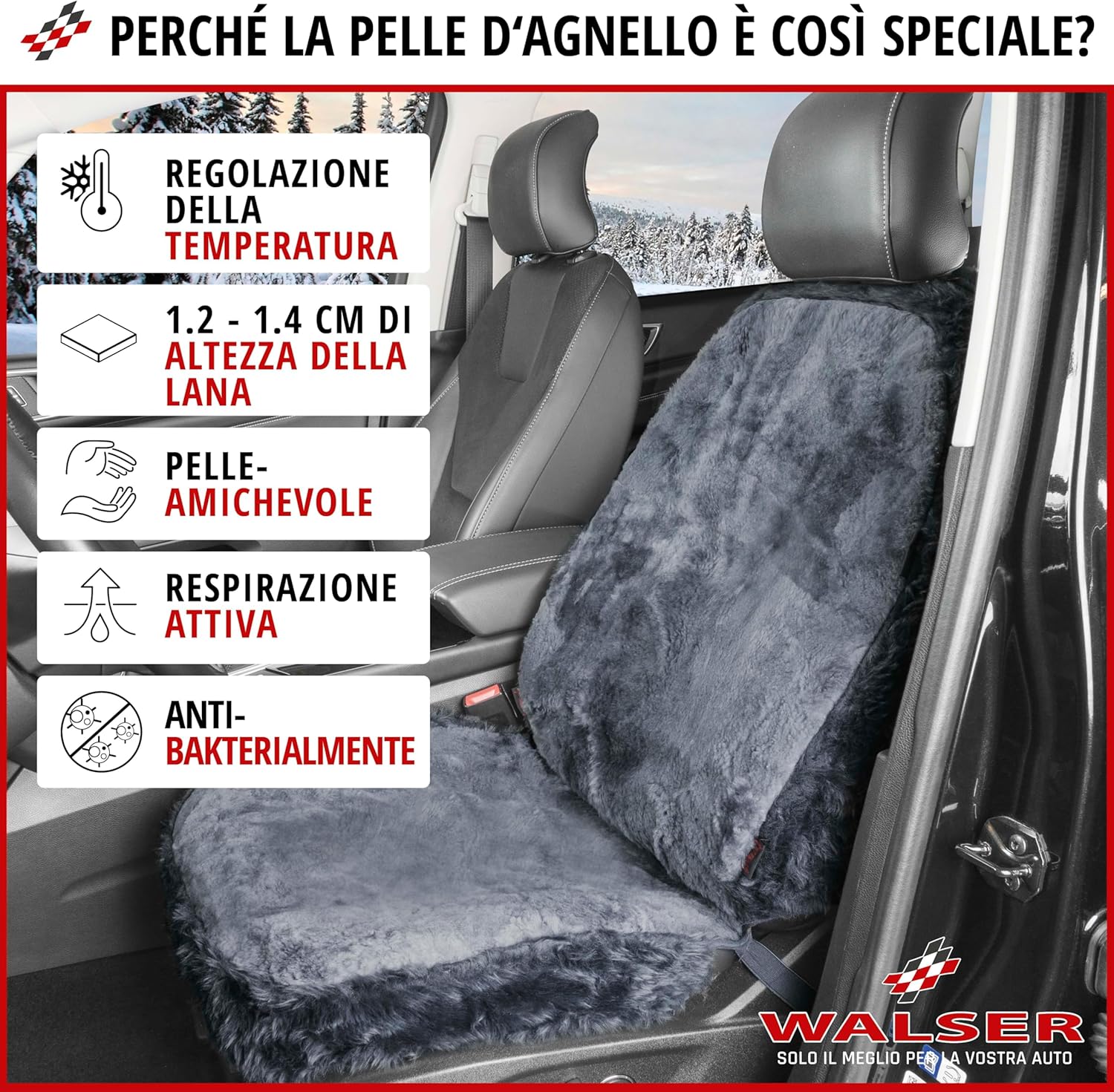 Thumbnail 1 de Walser Coprisedile auto in pelle di agnello Monette (antracite) per sedili anteriori