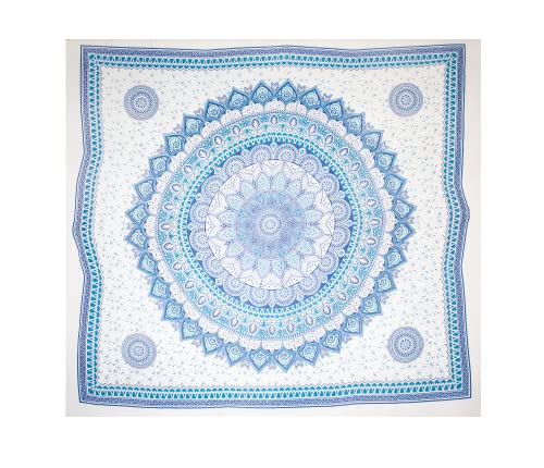 BRICOMIRAS Toalla Playa Grande antiarena 210x240 cm - Manta ponible multiusos en azul Mandala