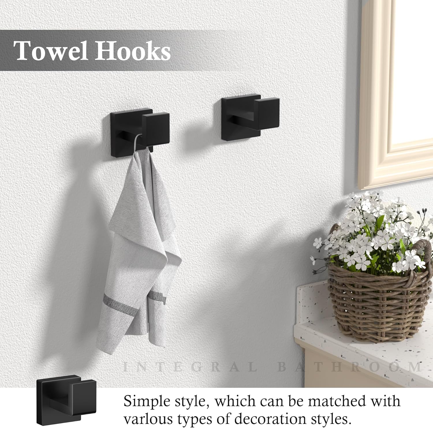 Thumbnail 5 de 10-Pieces Matte Black Bathroom Accessories Set (23.6-Inch Towel Bar)