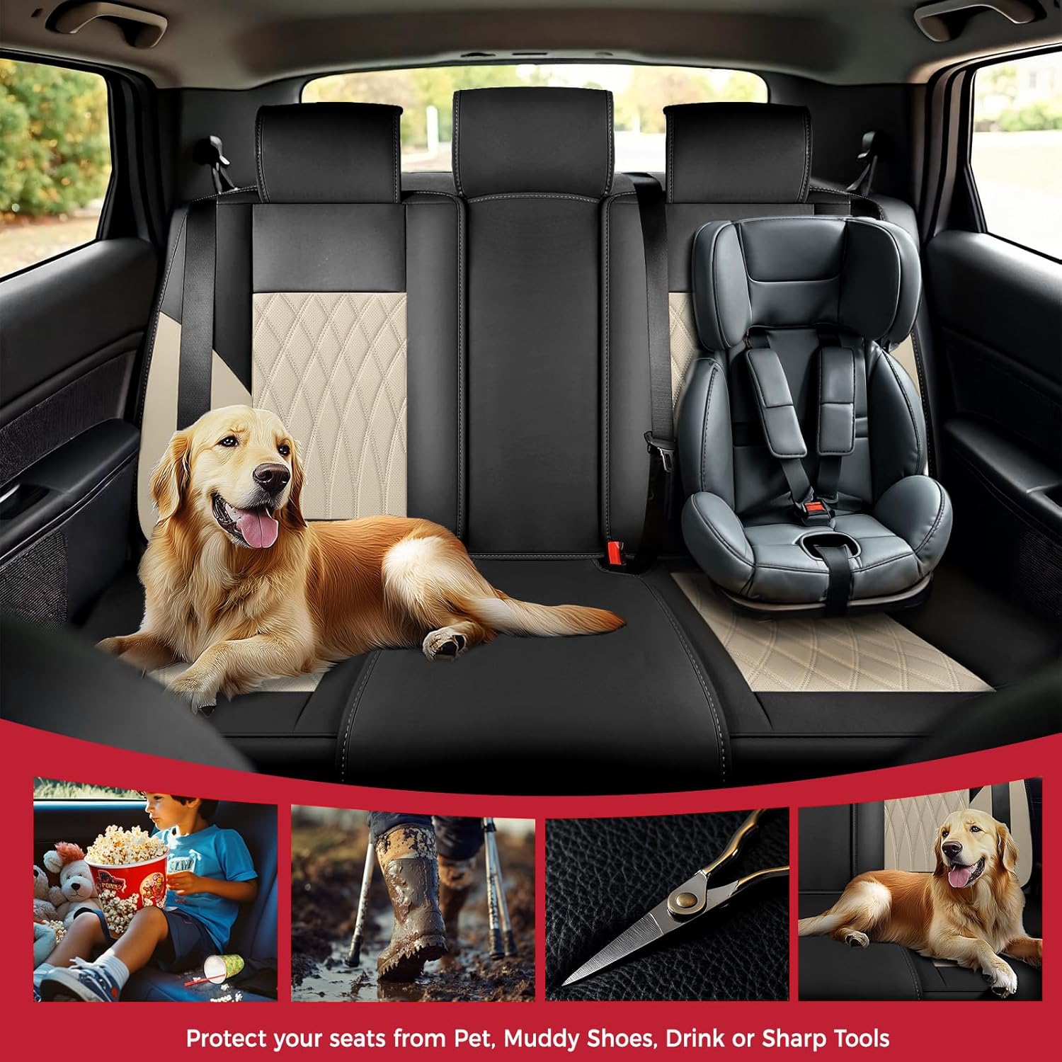 Thumbnail 6 de FREESOO Leather Car Seat Covers Full Set