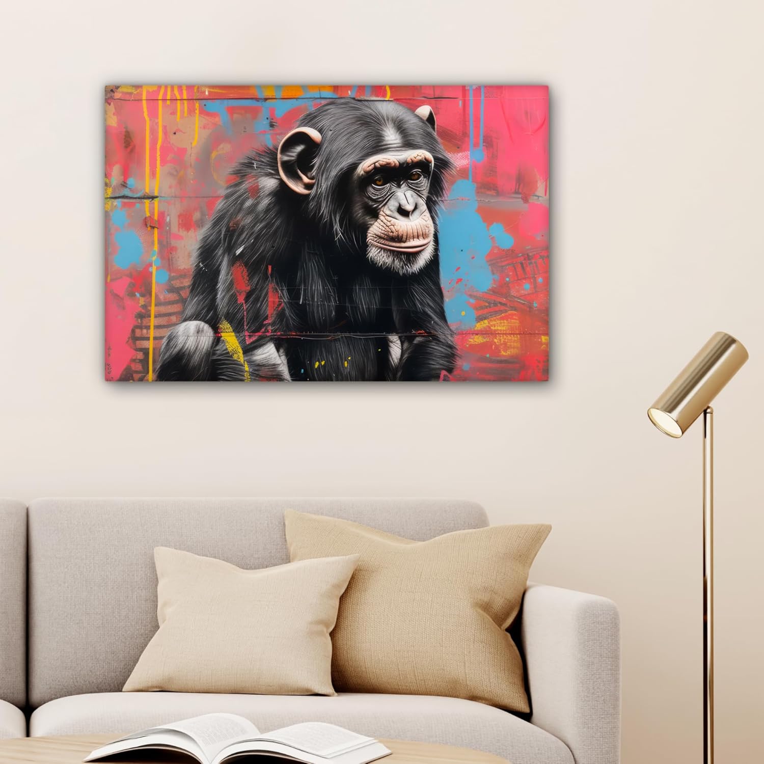 Thumbnail 2 de Impression sur toile 90x60 graffiti chimpanzé