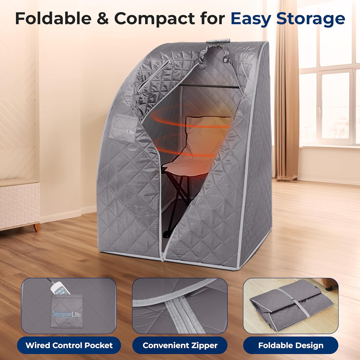 Thumbnail 4 de SereneLife Portable Home Sauna Tent (Infrared & Steam) for One Person with Heating Foot Pad and Remote