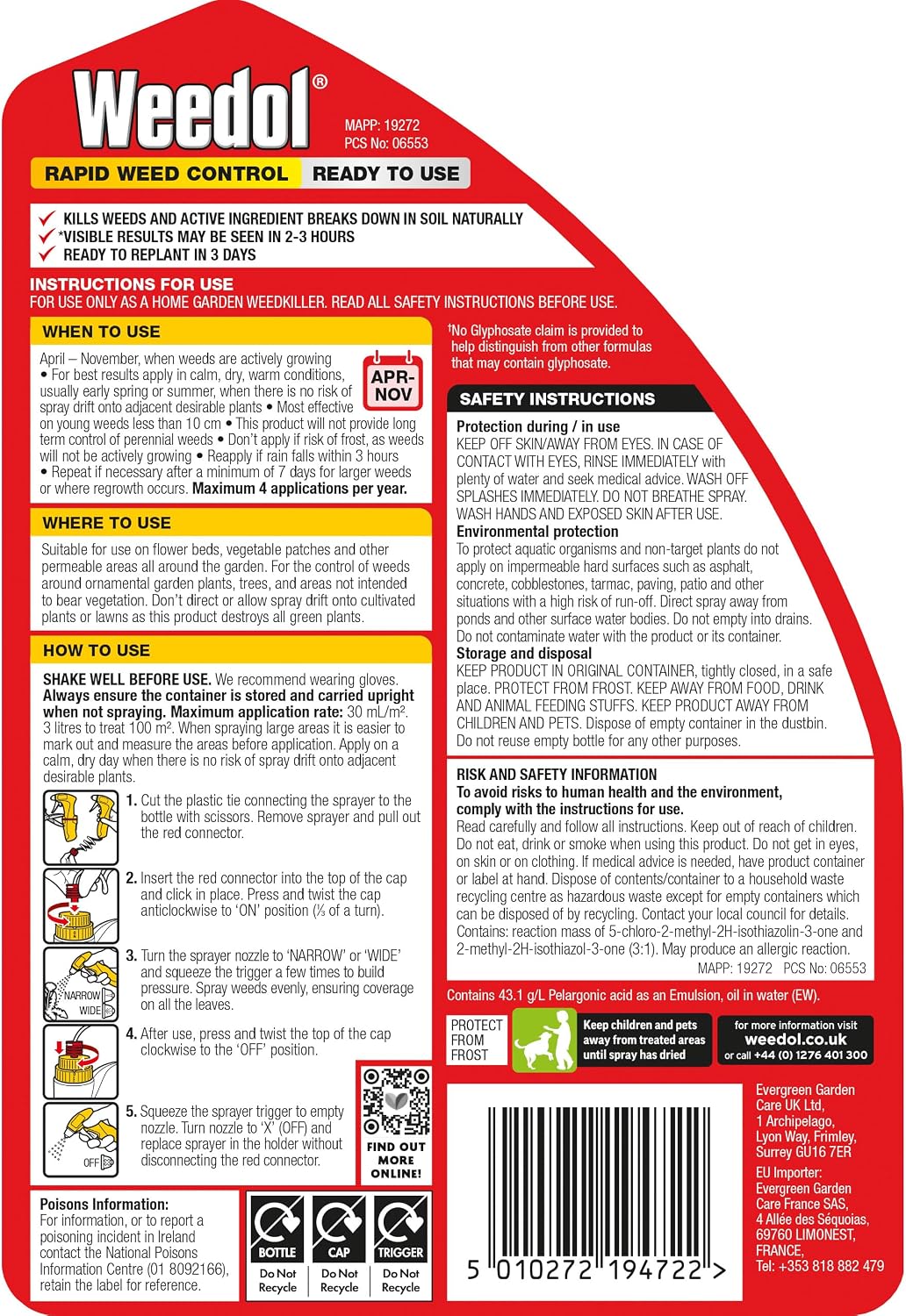 Thumbnail 1 de Weedol Rapid Weedkiller with Manual Sprayer, Ready To Use, 3L