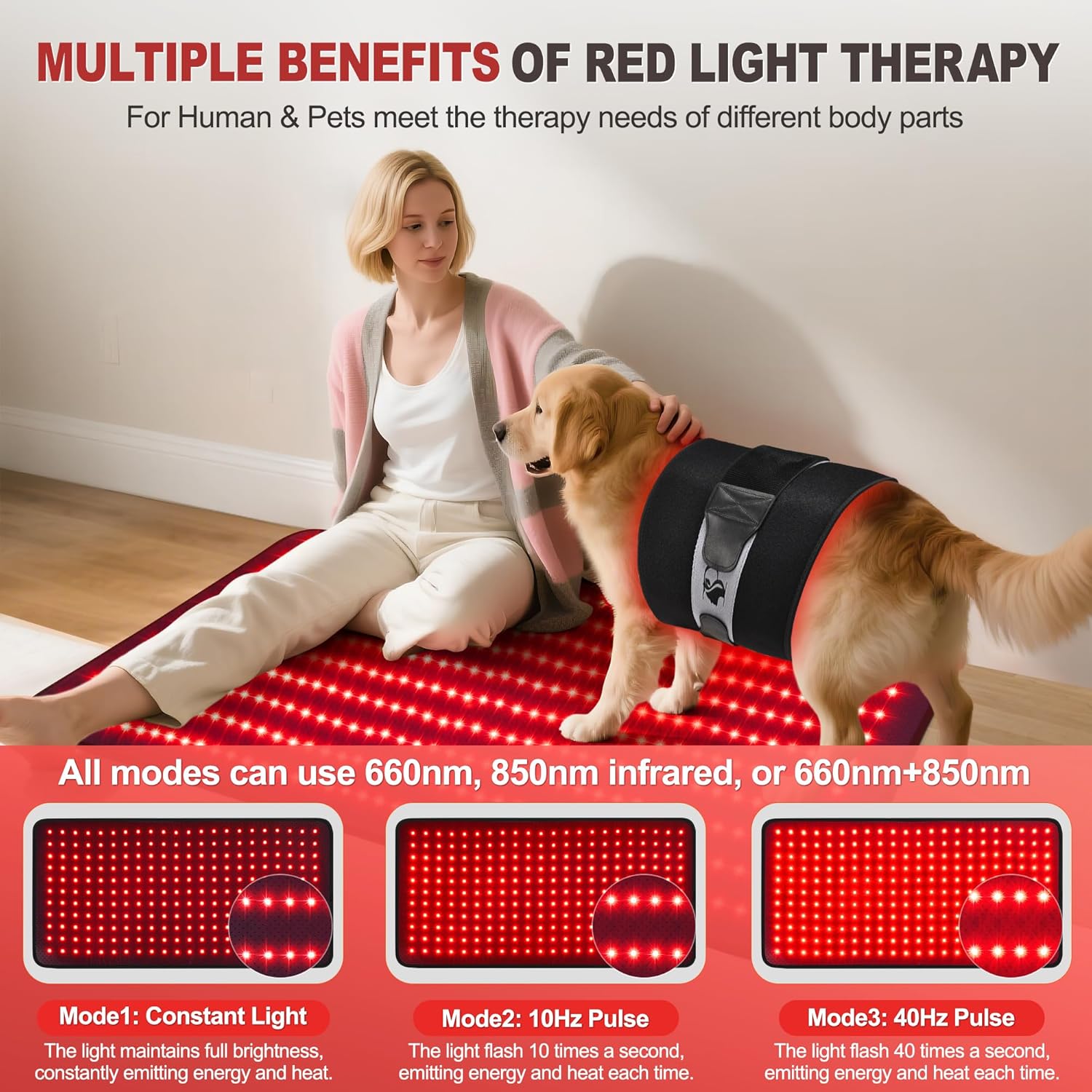 Detalle 2 de Pedete Red Light Therapy Mat for Body (39”×24”) with 660nm/850nm Dual Spectrum, 61W, Timer Remote