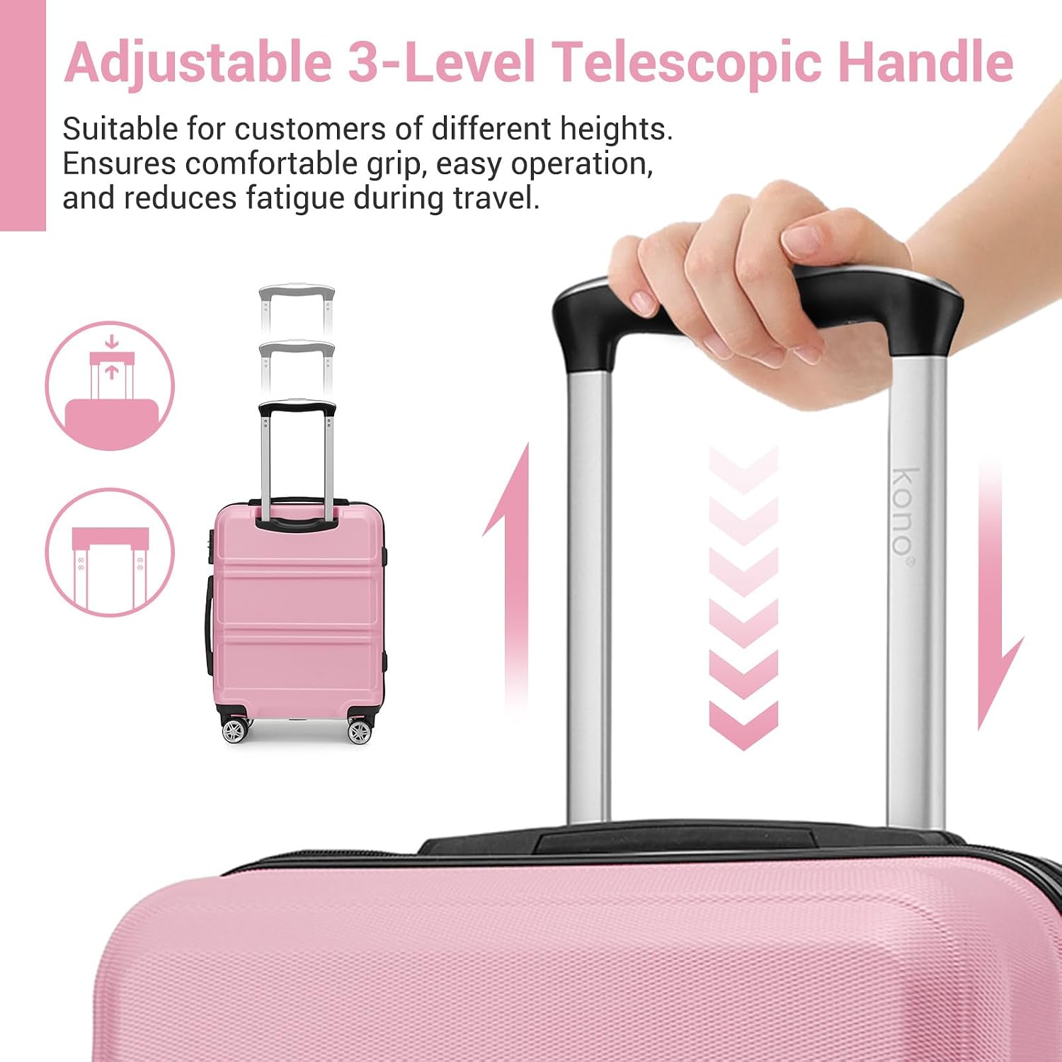Thumbnail 6 de Kono 20-inch ABS Cabin Suitcase with TSA Lock and Four Spinner Wheels, Pink