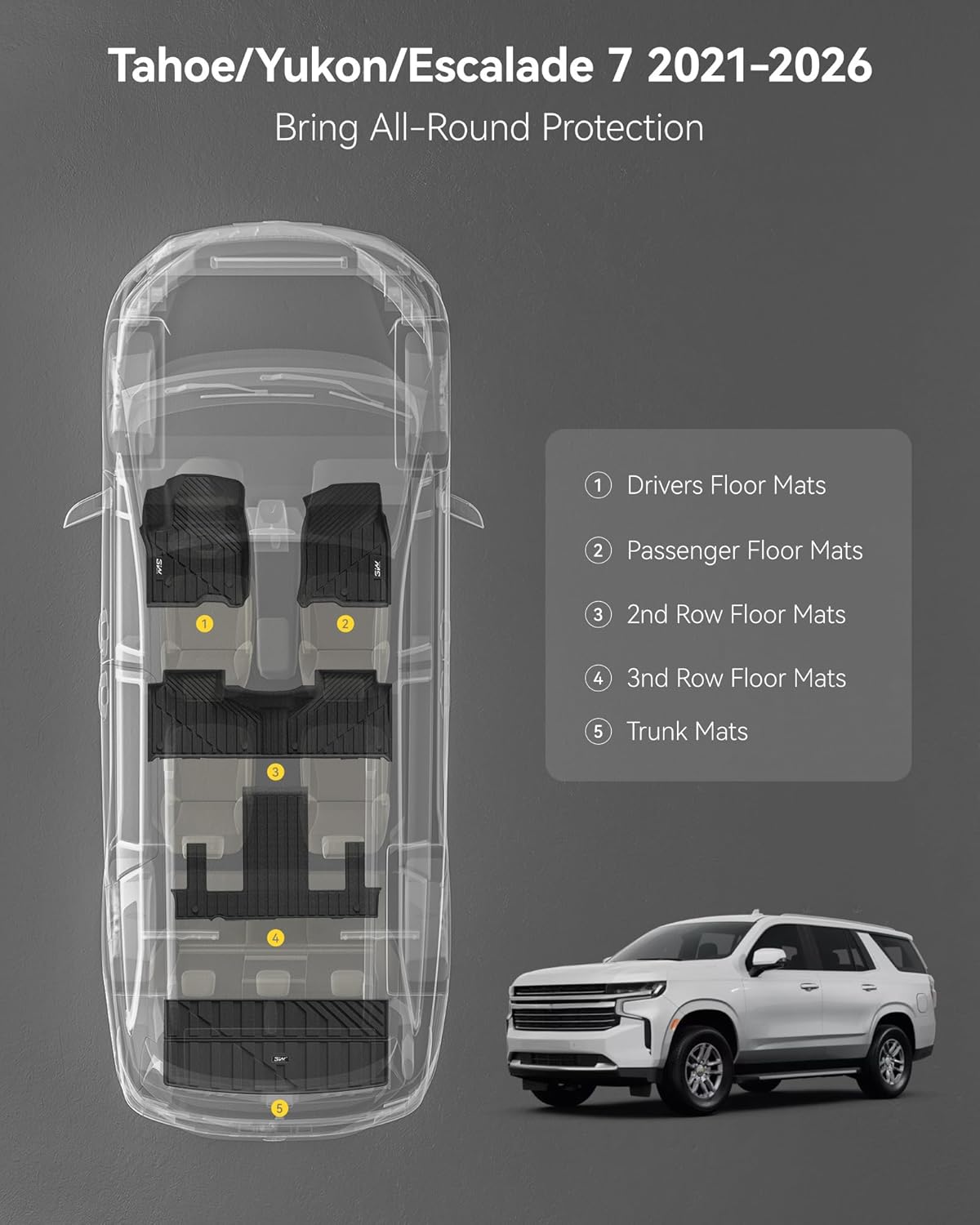 Thumbnail 1 de 3W TPE All-Weather Floor Mats & Cargo Liner (7-Seat Fit) for 2021-2026 Chevy Tahoe, Yukon, Escalade