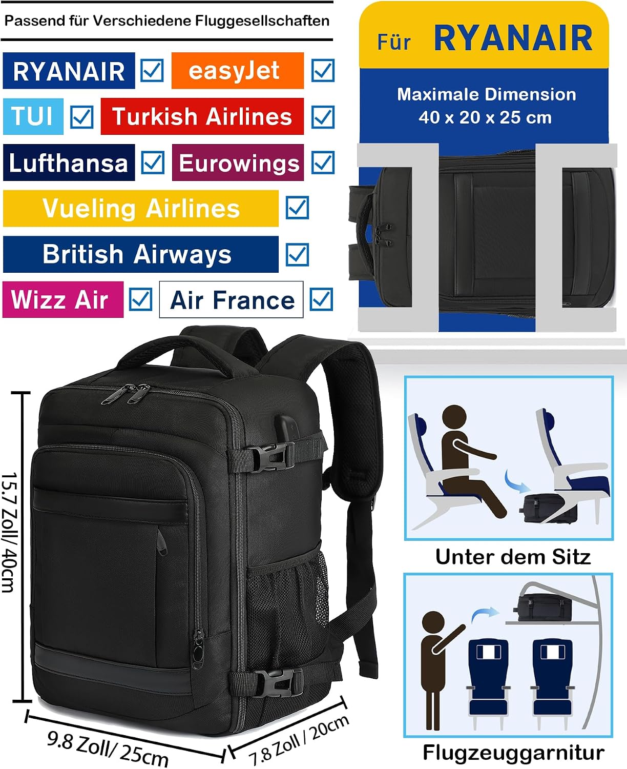Thumbnail 1 de KLOSTAIN Handgepäck Rucksack 40x20x25