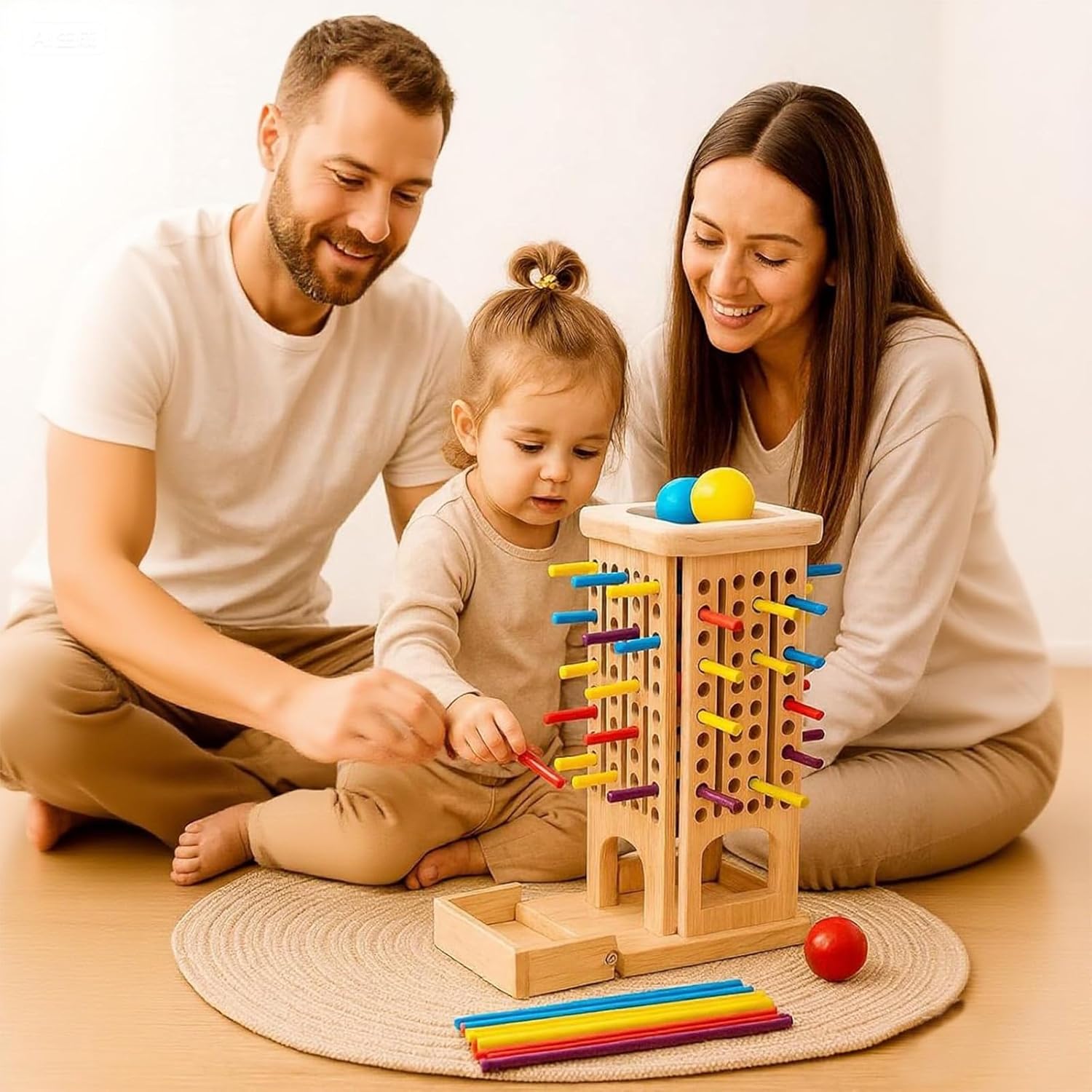 Thumbnail 4 de Gioco Montessori in legno Guopai per bambini 3–6 anni con 40 bastoncini colorati, dado e box