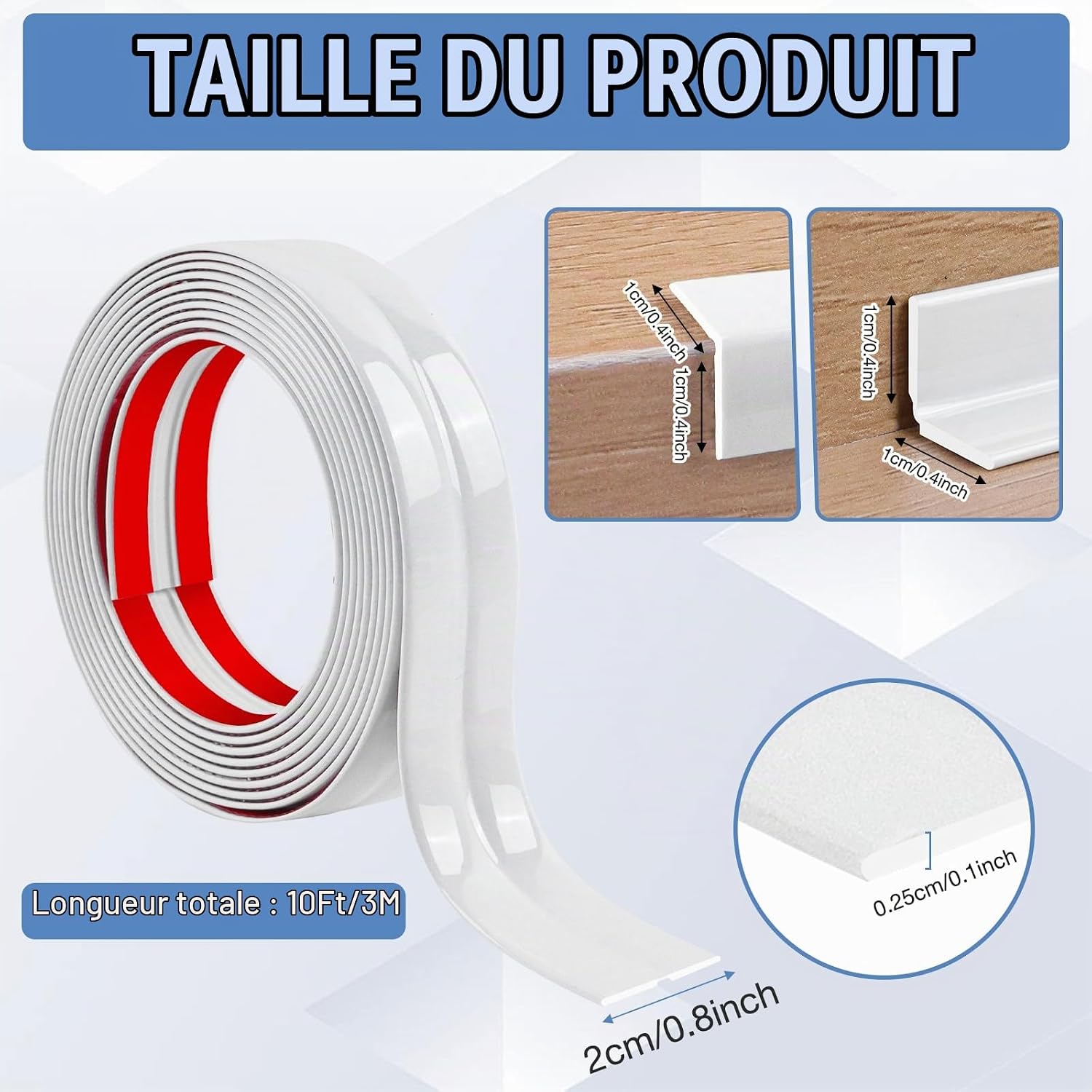 Detalle 2 de XiangEStar ZJT-D13G3-2cmx3m-WT zelfklevende PVC-hoekstrip, wit, 3 m