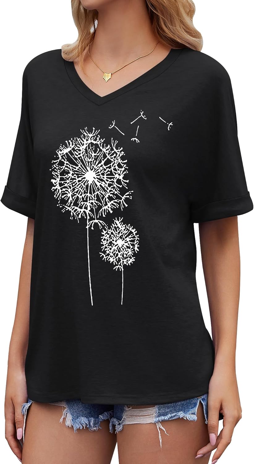 Thumbnail 1 de WNEEDU Tee Shirt Oversize Femme Col V été – Haut léger et décontracté pour l’été