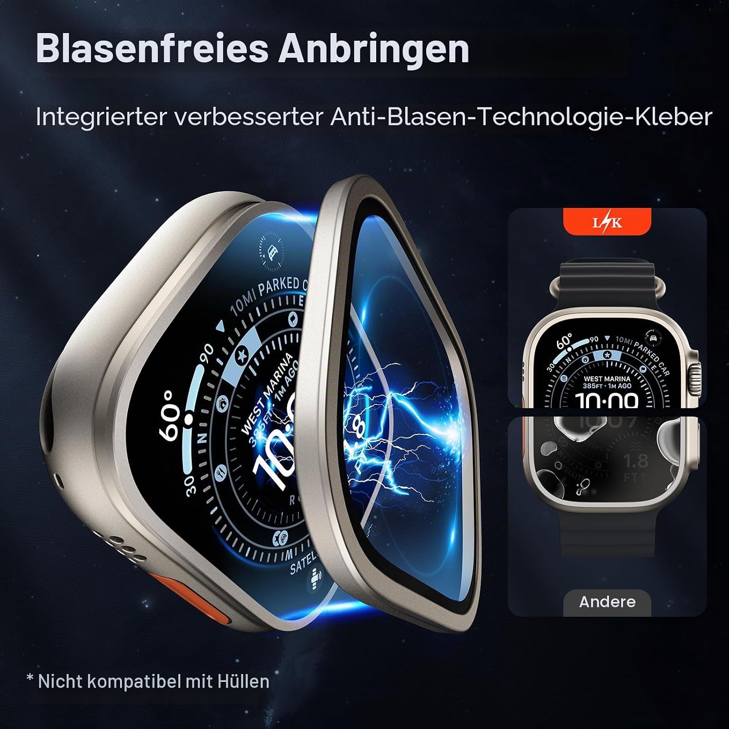 Detalle de LϟK Displayschutzfolie 49 mm für Apple Watch Ultra