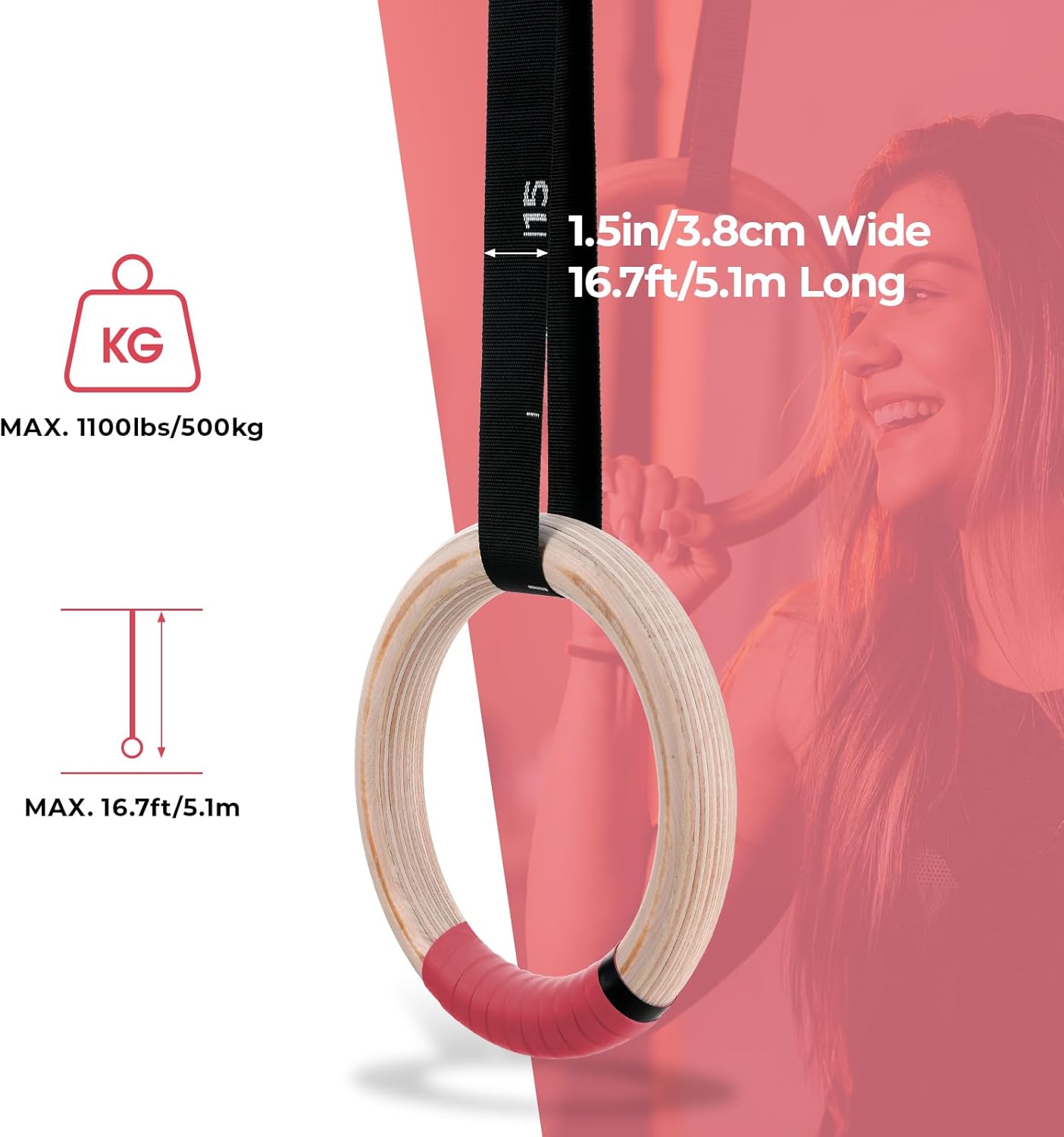 Thumbnail 2 de LIFERUN Gymnastics Rings 28 mm wooden rings 🏋