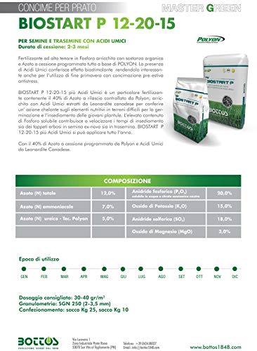 Detalle 2 de Bottos Bio Start MasterGreen 12-20-15: Fertilizzante Biostimolante per Germinazione e Accestimento, 2 kg