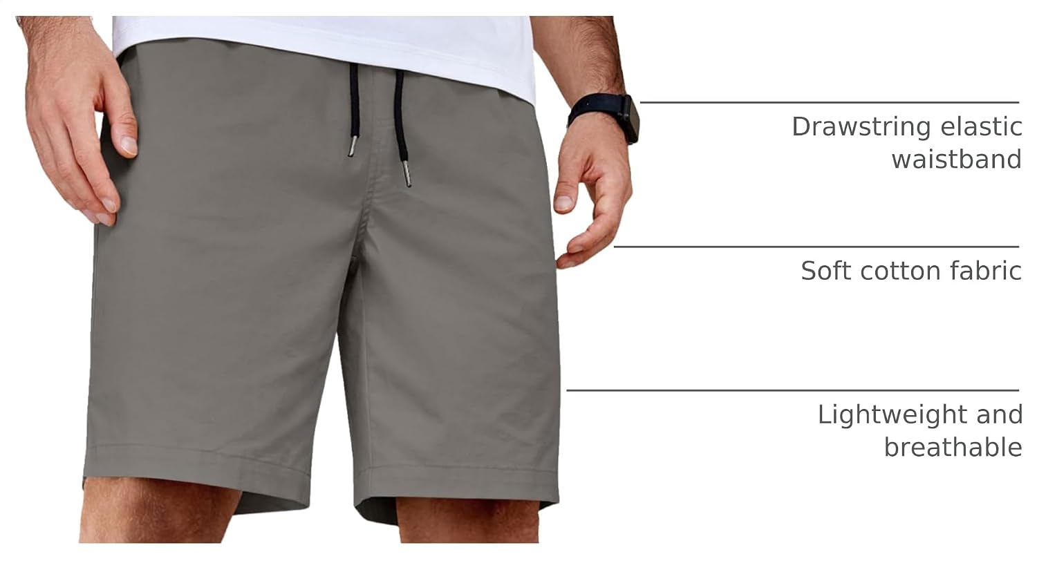 Detalle de COOFANDY Men's Casual Shorts: Lightweight Cotton Drawstring Shorts for Summer