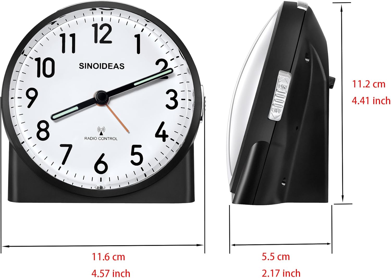 Thumbnail 3 de SINOIDEAS Funkwecker (analog, ohne Ticken) mit Nachtlicht & Schlummerfunktion – Schwarz