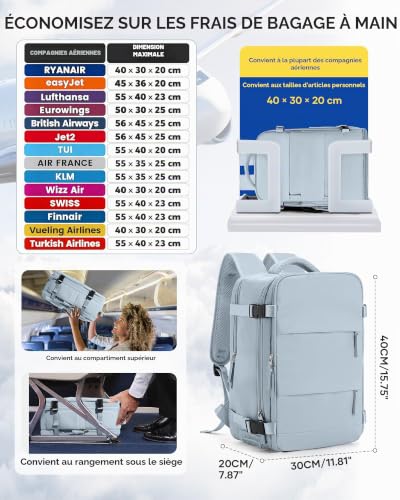 Detalle 2 de HPLQQ Sac à dos de voyage sous vide 40 x 30 x 20 cm, 24 L avec pompe