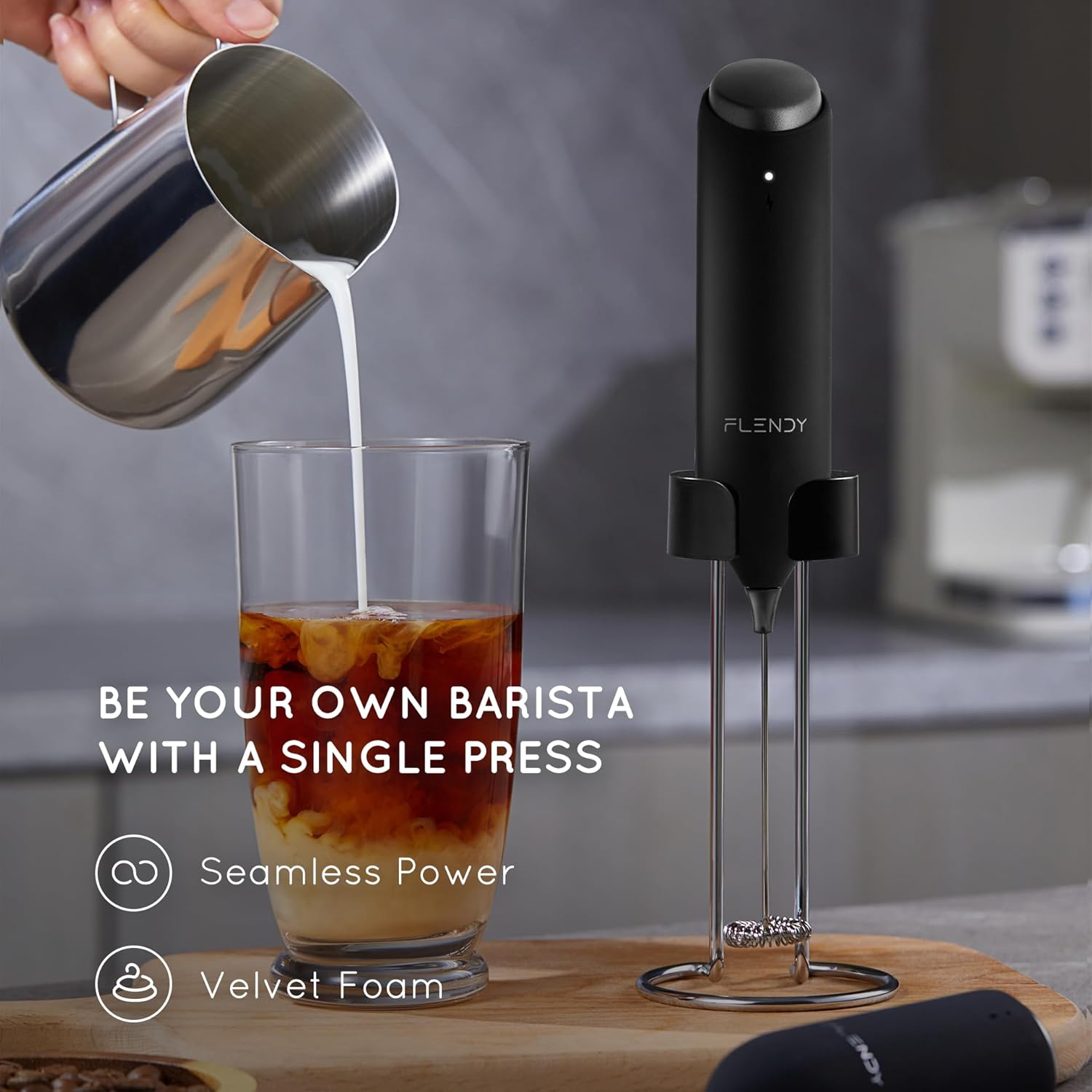 Thumbnail 1 de Flendy Rechargeable Milk Frother Handheld: 2-in-1 USB-C Charging with Stand