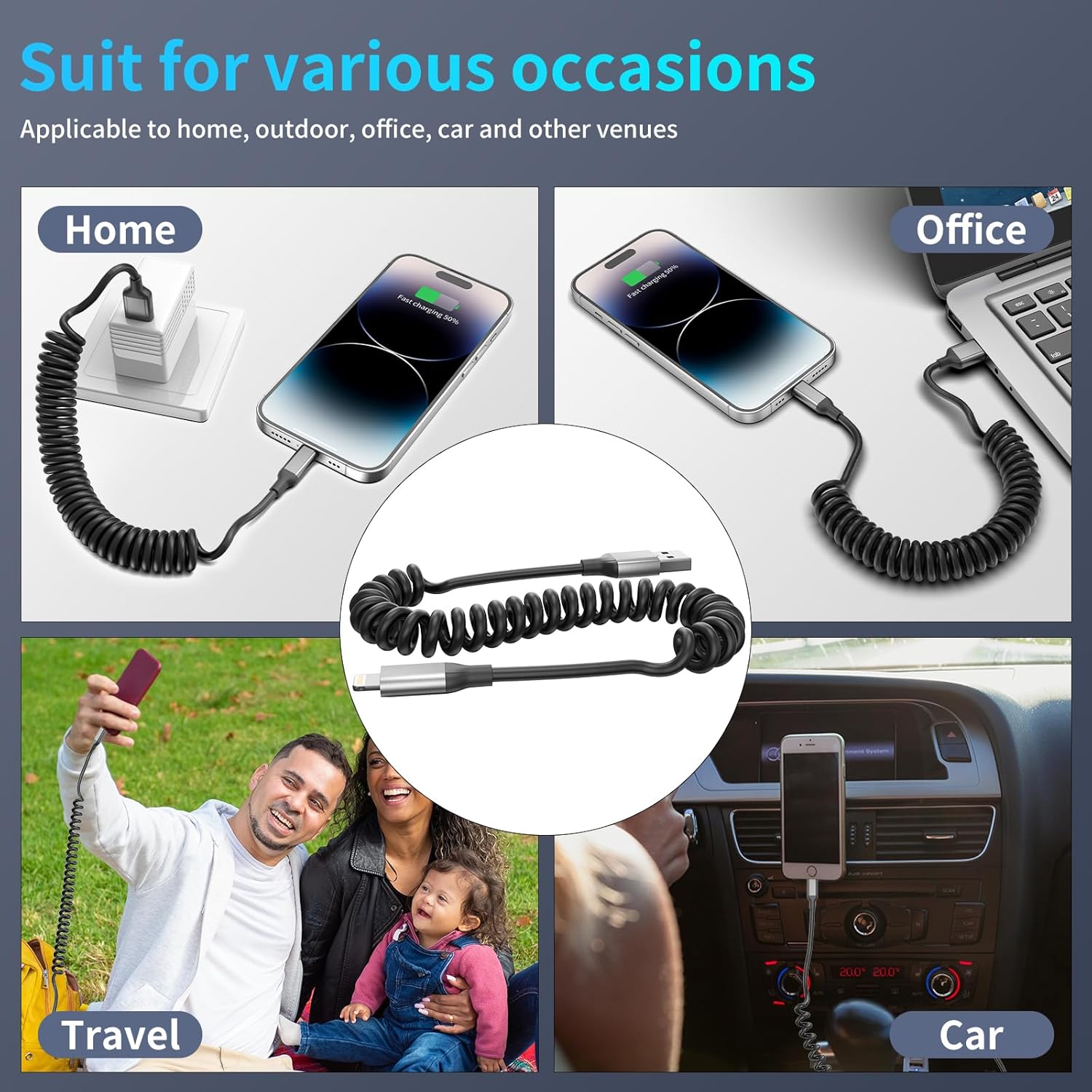Thumbnail 6 de Spiralkabel USB A auf Lightning Kurz (2er-Set), MFi-zertifiziert mit Datensynchronisation & CarPlay-Unterstützung