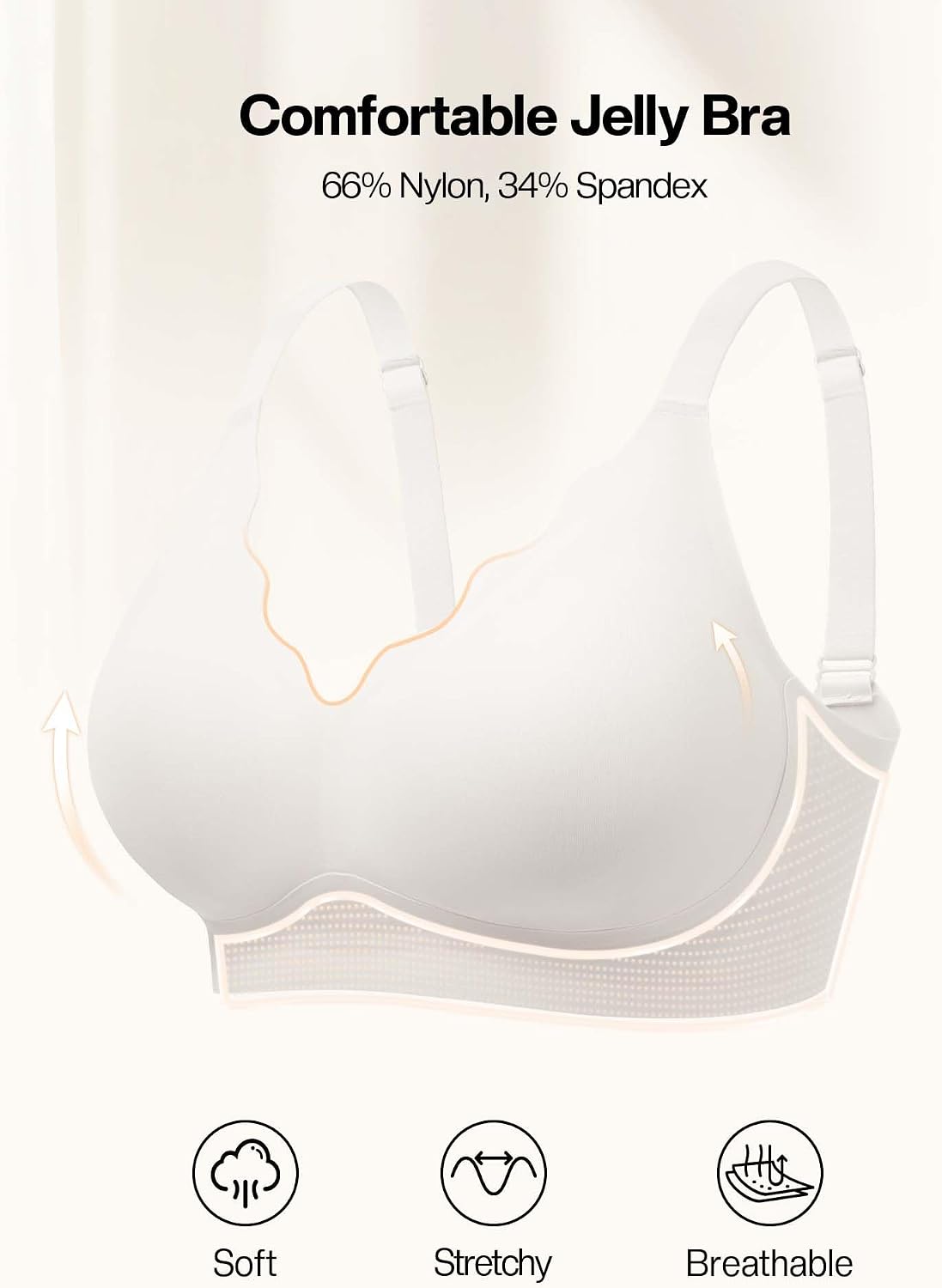 Detalle de Cuteio Wireless Jelly Bra, Seamless No-Underwire Support, Adjustable Straps, S-2XL