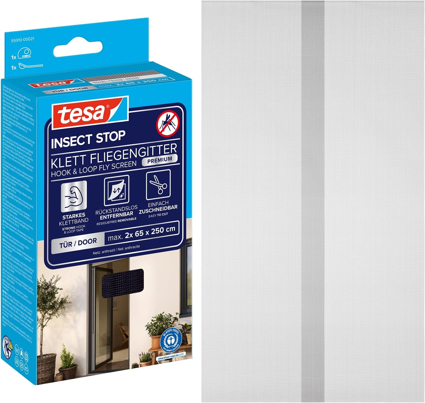 tesa INSECT STOP H&L Fly Screen Premium for Doors – Zanzariera porta con nastro a strappo, antracite, 120 x 250 cm