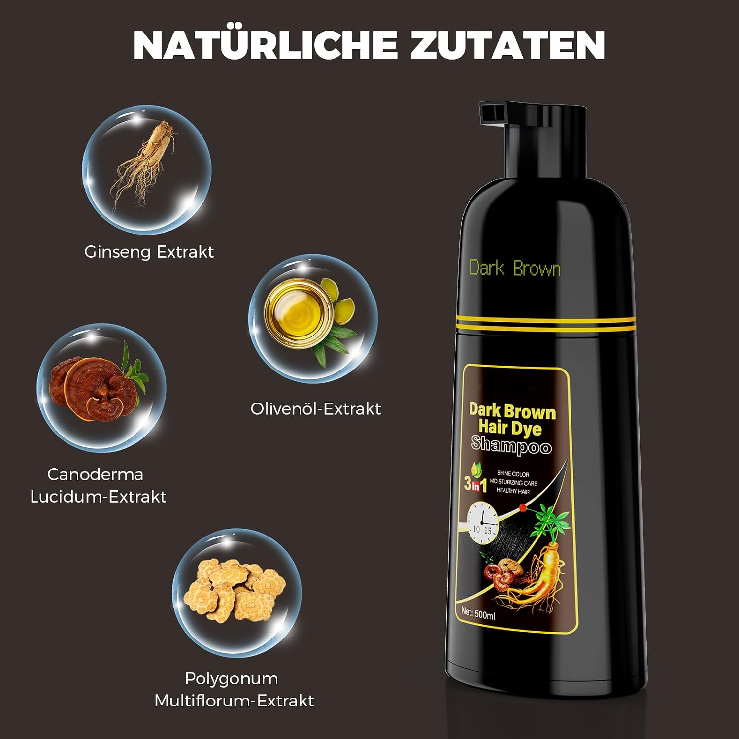 Detalle de YOURTONE Haarfärbeshampoo Dunkel Braun – 3‑in‑1 Color Shampoo für graues Haar (Männer & Frauen)