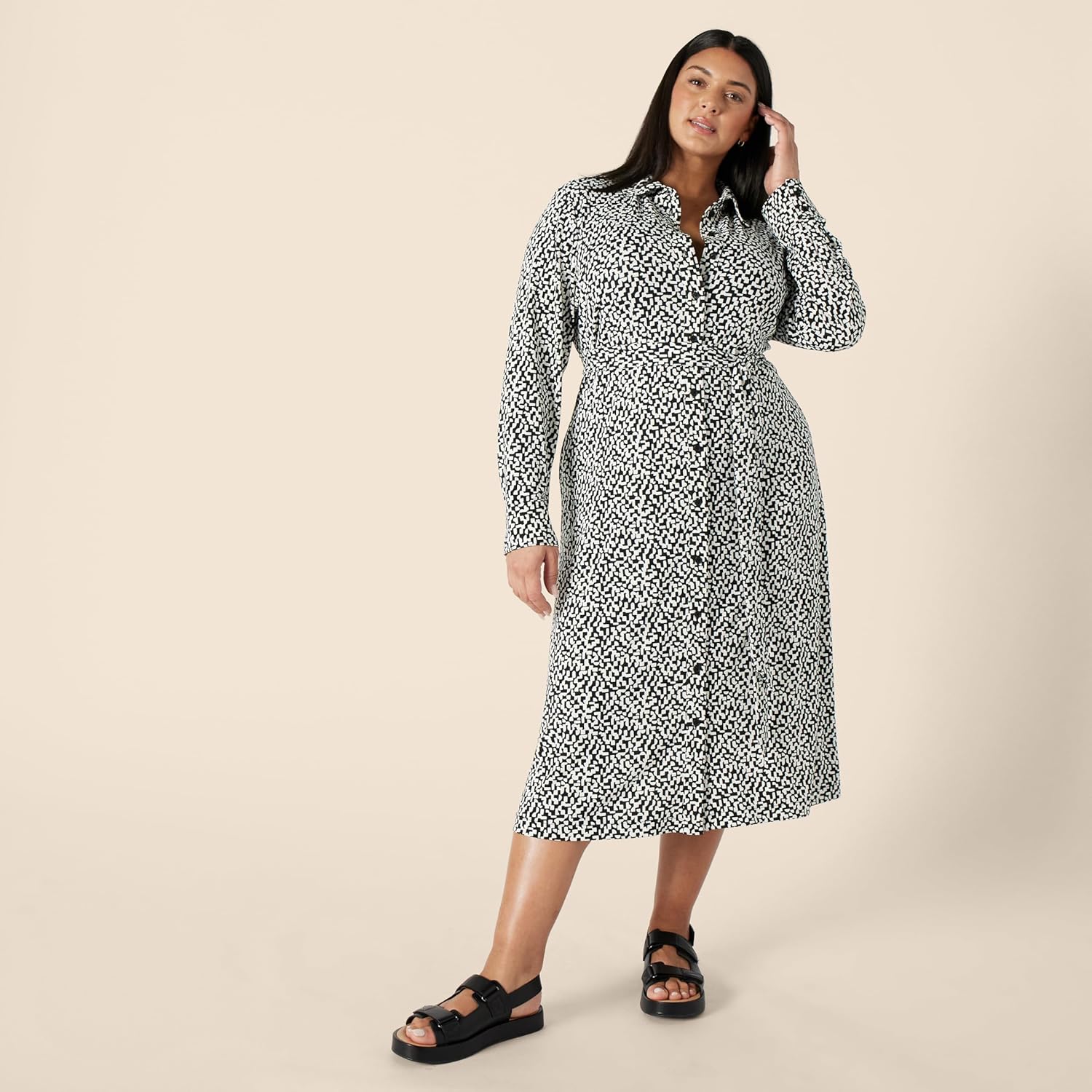 Thumbnail 5 de Amazon Essentials Women’s Regular Fit Long Sleeve Matte Jersey Collared Smart Midi Shirt Dress