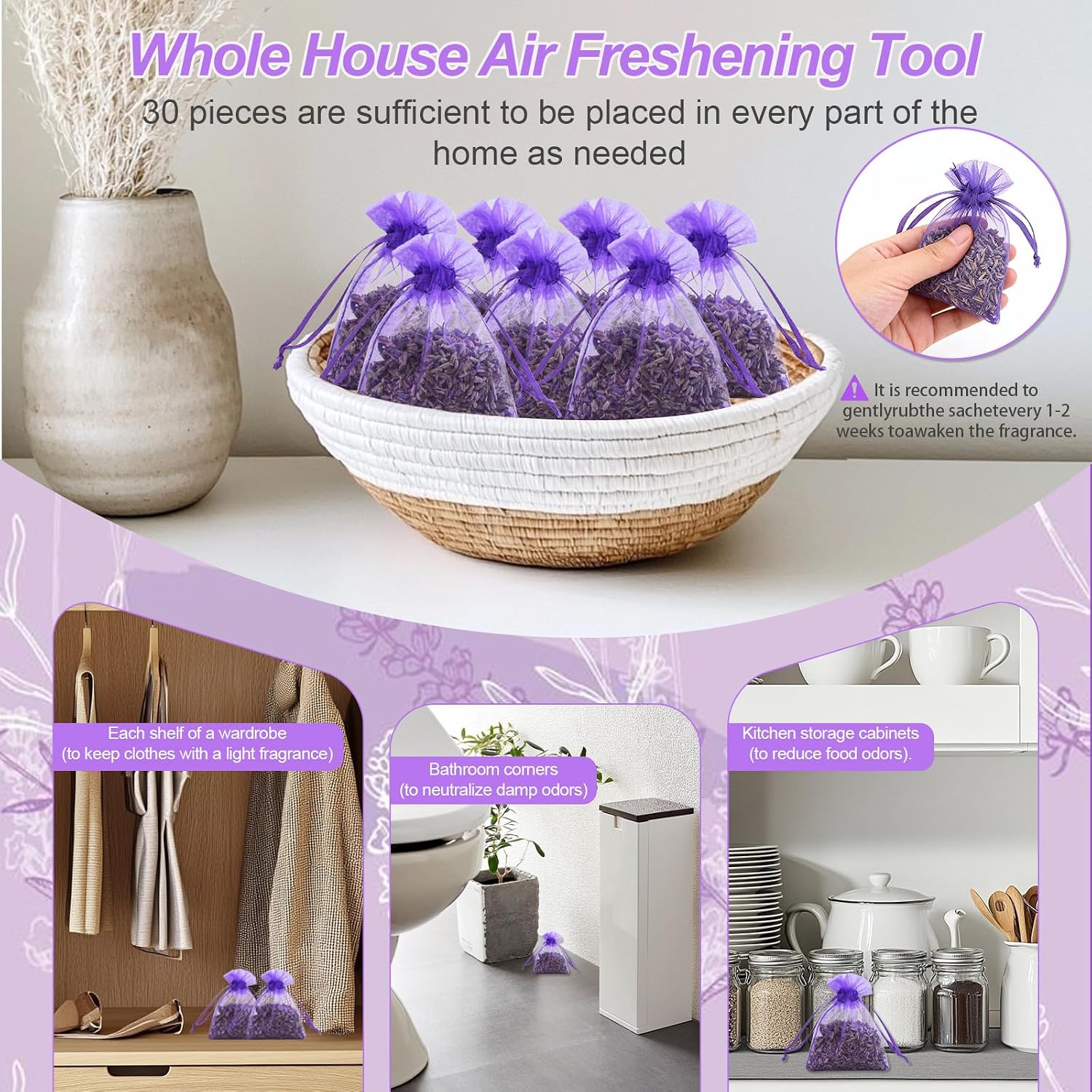 Thumbnail 2 de lompyeu HB-XYC-LM lavendelgeurzakjes, 30 stuks met gedroogde lavendel
