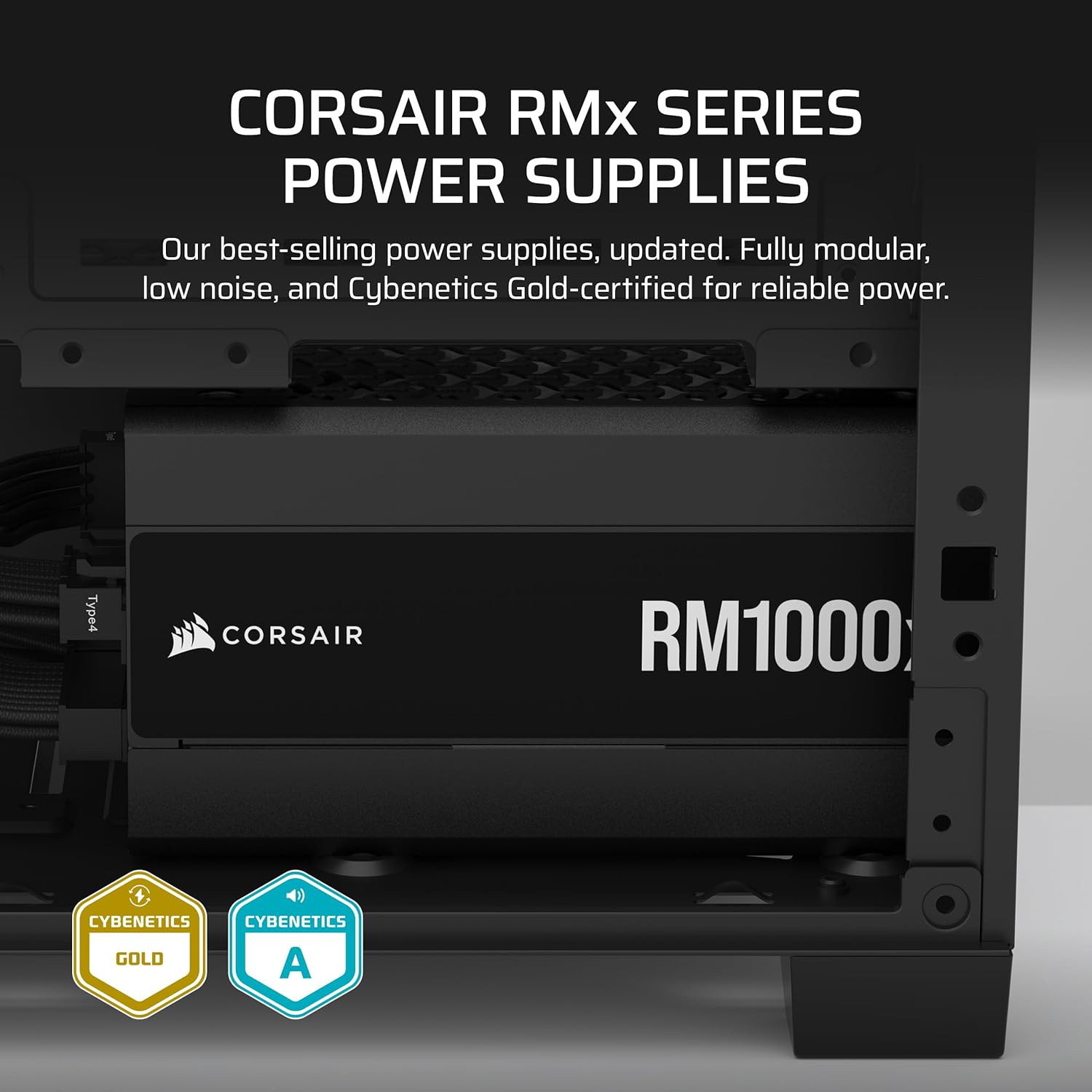 Thumbnail 1 de Corsair RM1000x ATX 3.1 PCIe 5.1 Ready Fully Modular 1000W Power Supply (Low-Noise, Cybenetics Gold, 12V-2x6) — Black