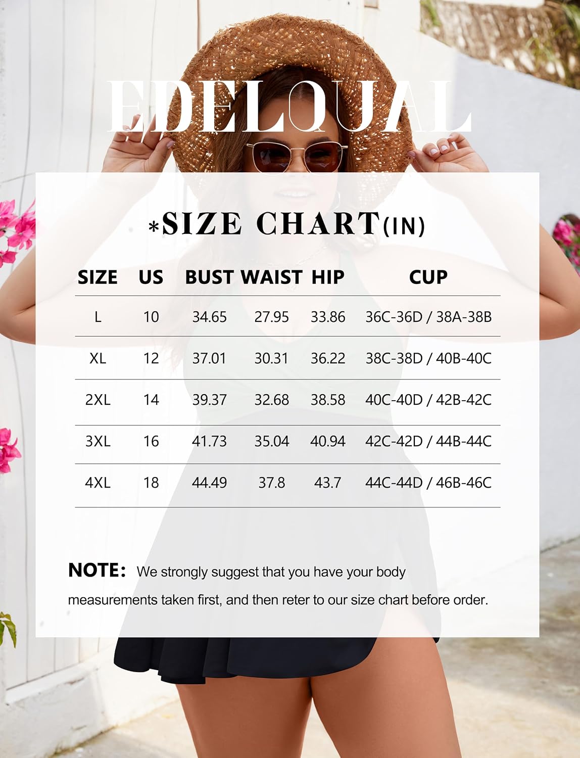 Detalle de Edelqual Women's Plus Size Tankini Swimsuit with Tummy Control - Two-Piece Swim Dress and Shorts